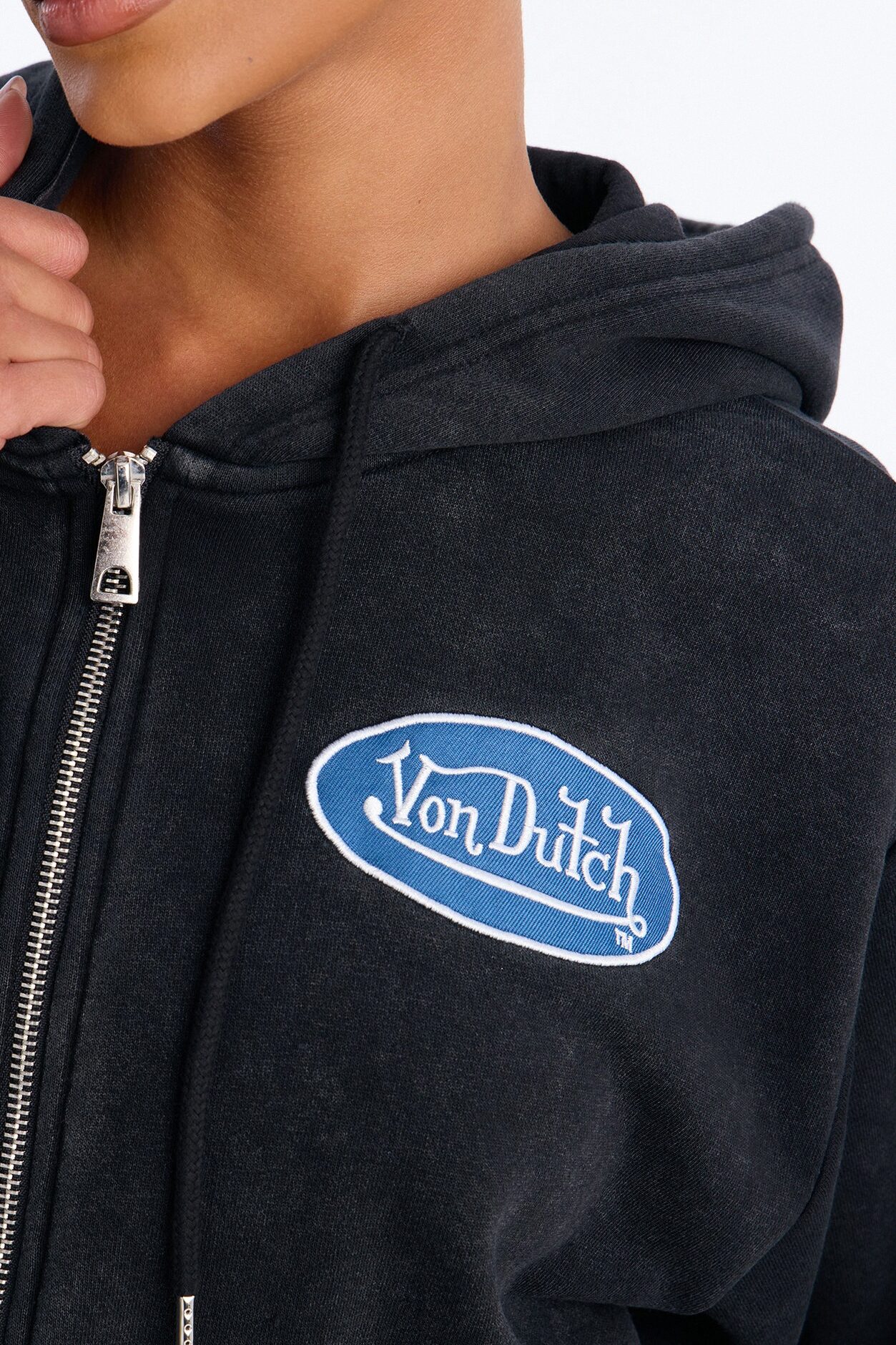 Von Dutch Logo Washed Zip Up Hoodie - Black Wash