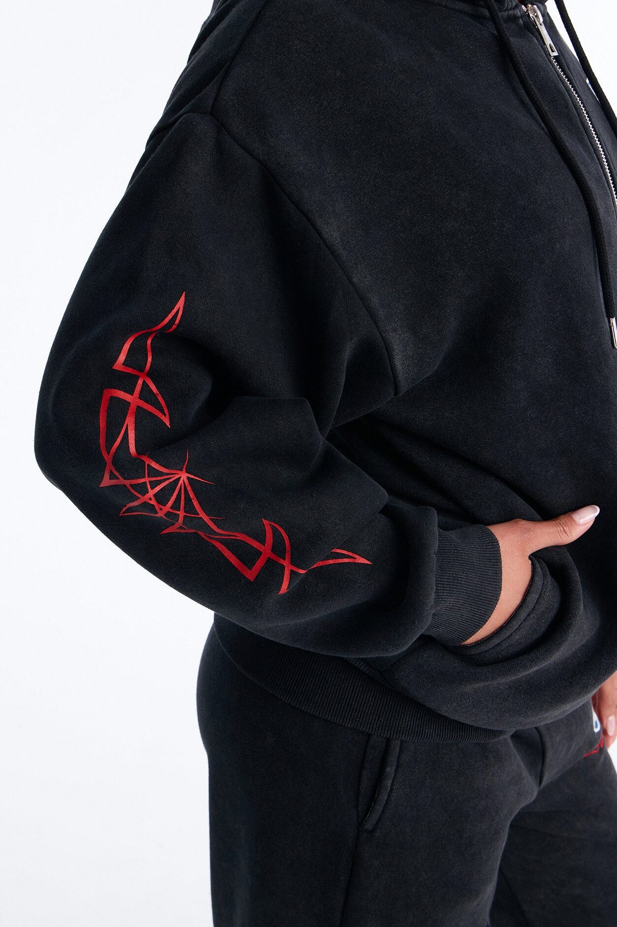 Von Dutch Logo Washed Zip Up Hoodie - Black Wash