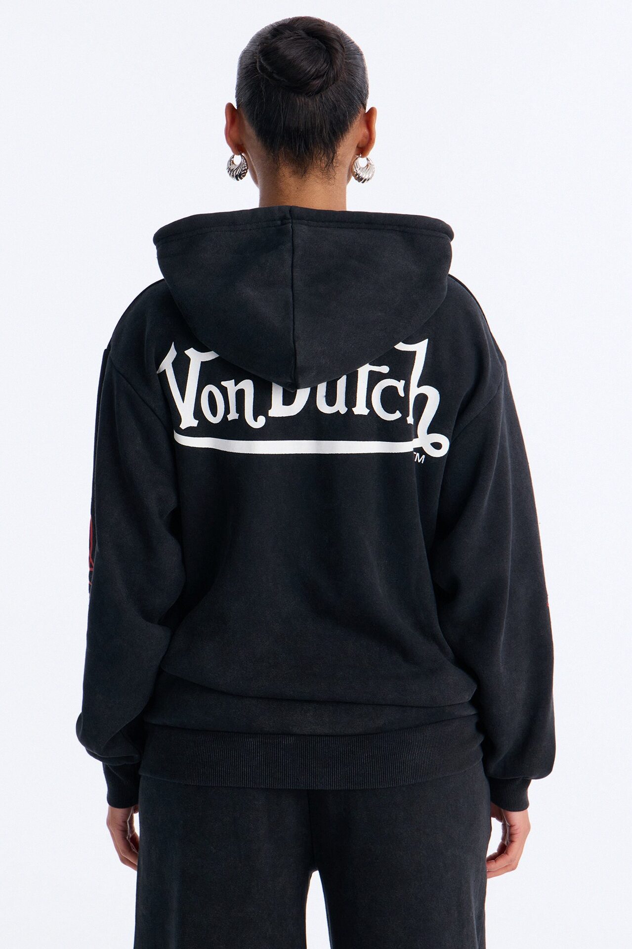 Von Dutch Logo Washed Zip Up Hoodie - Black Wash