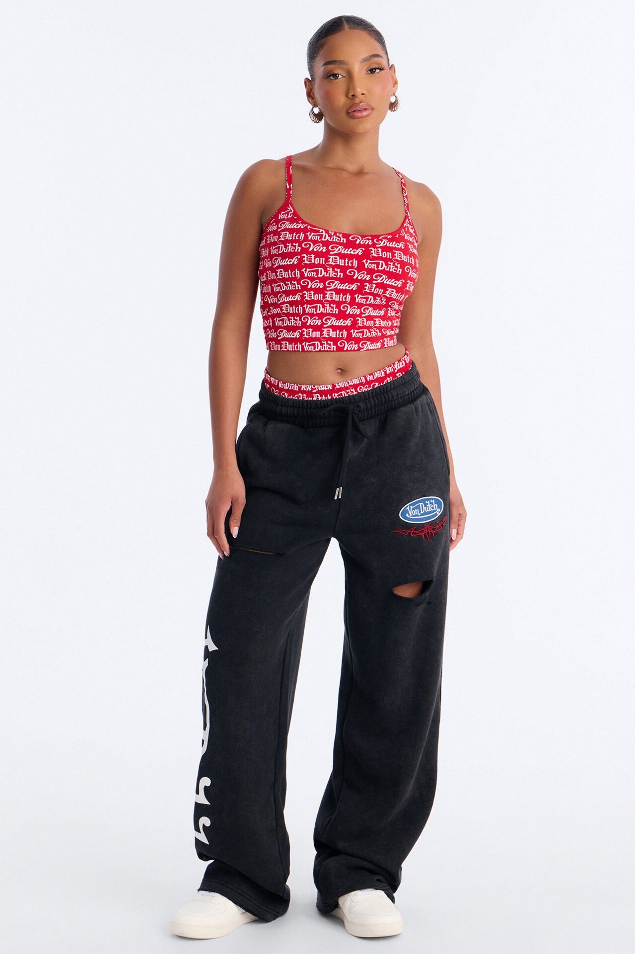 Von Dutch Waistband Washed Wide Leg Pant - Black Wash