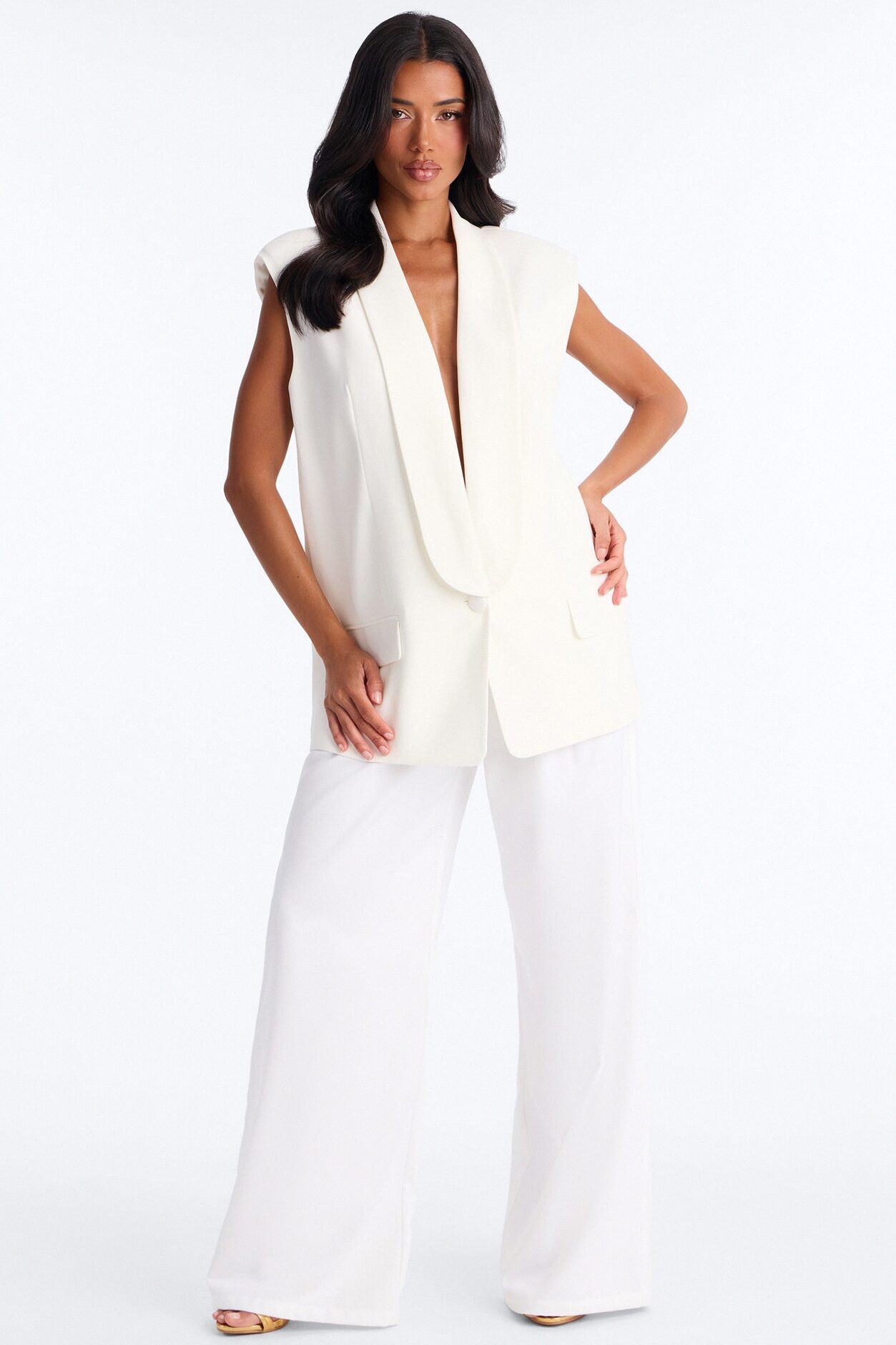 Instant Elevation Single Breasted Oversized Tailored Vest - Ivory