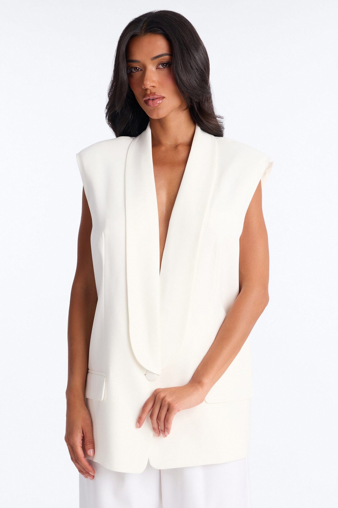 Instant Elevation Single Breasted Oversized Tailored Vest - Ivory