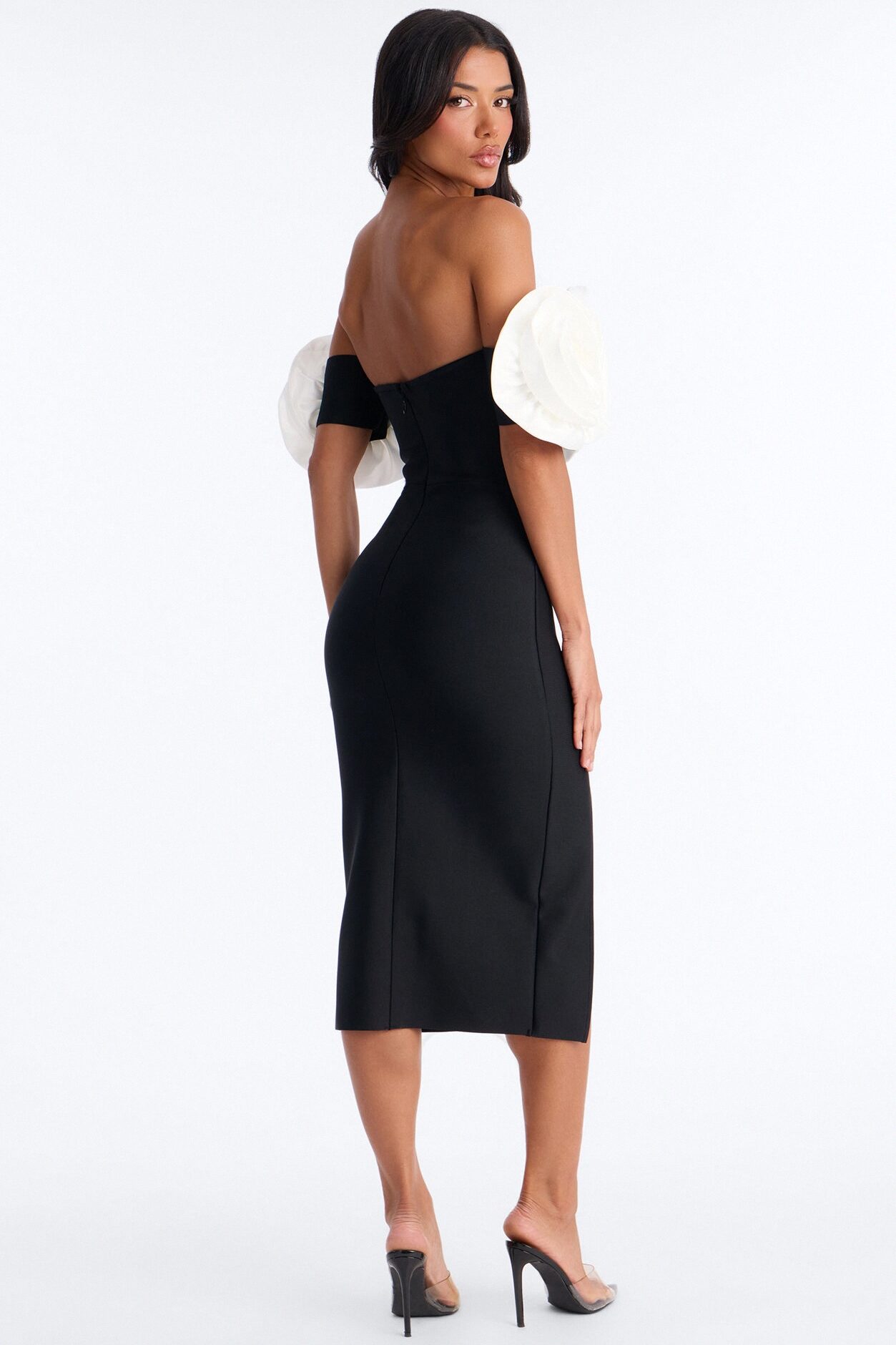 Divina Floral Bandage Midi Dress - Black/White