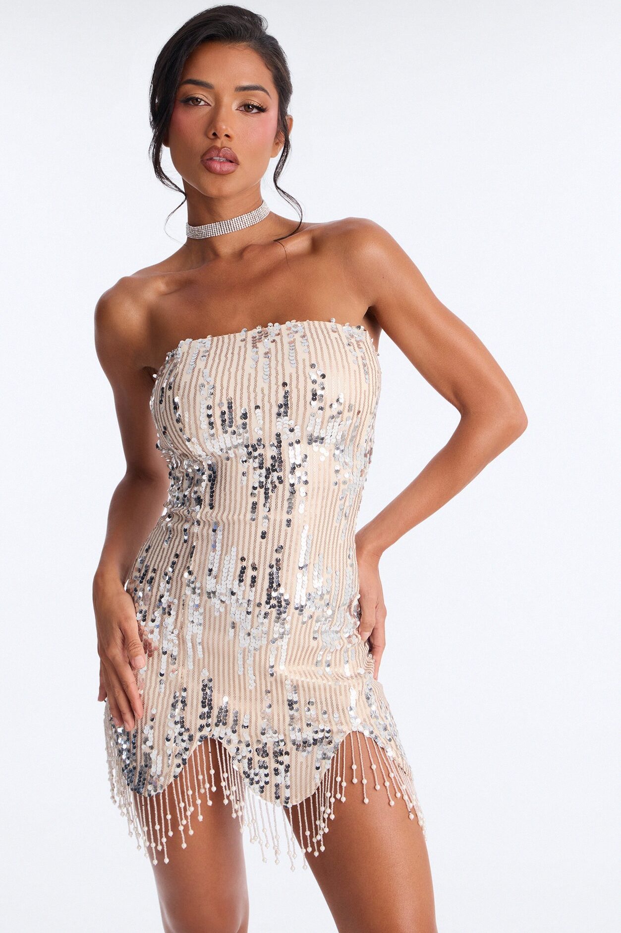 It Girl Evening Strapless Sequin Mini Dress - Silver/Combo