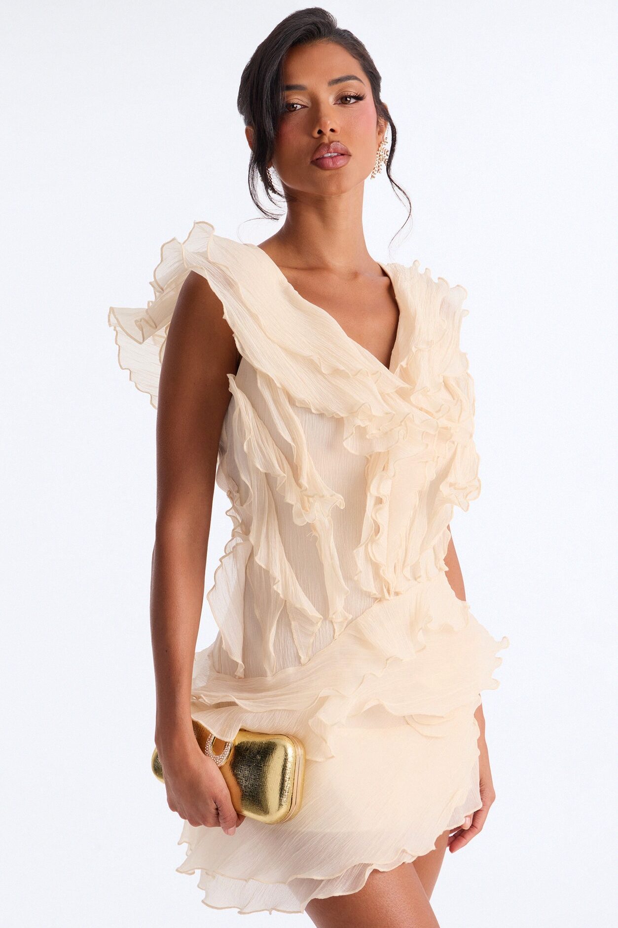 Sandra Ruffle Gauze Mini Dress - Ivory
