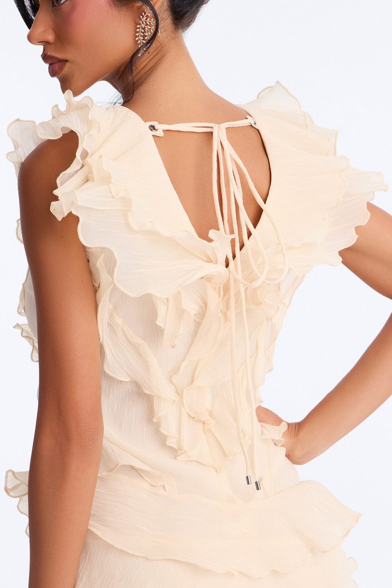 Sandra Ruffle Gauze Mini Dress - Ivory