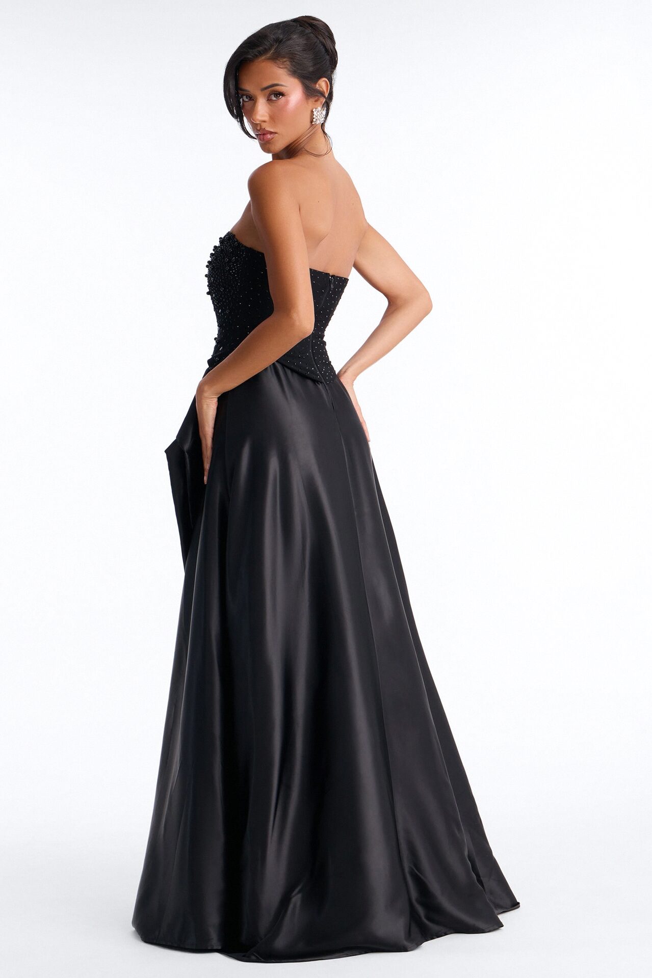 Shine Bright Embellished Satin Maxi Dress - Black