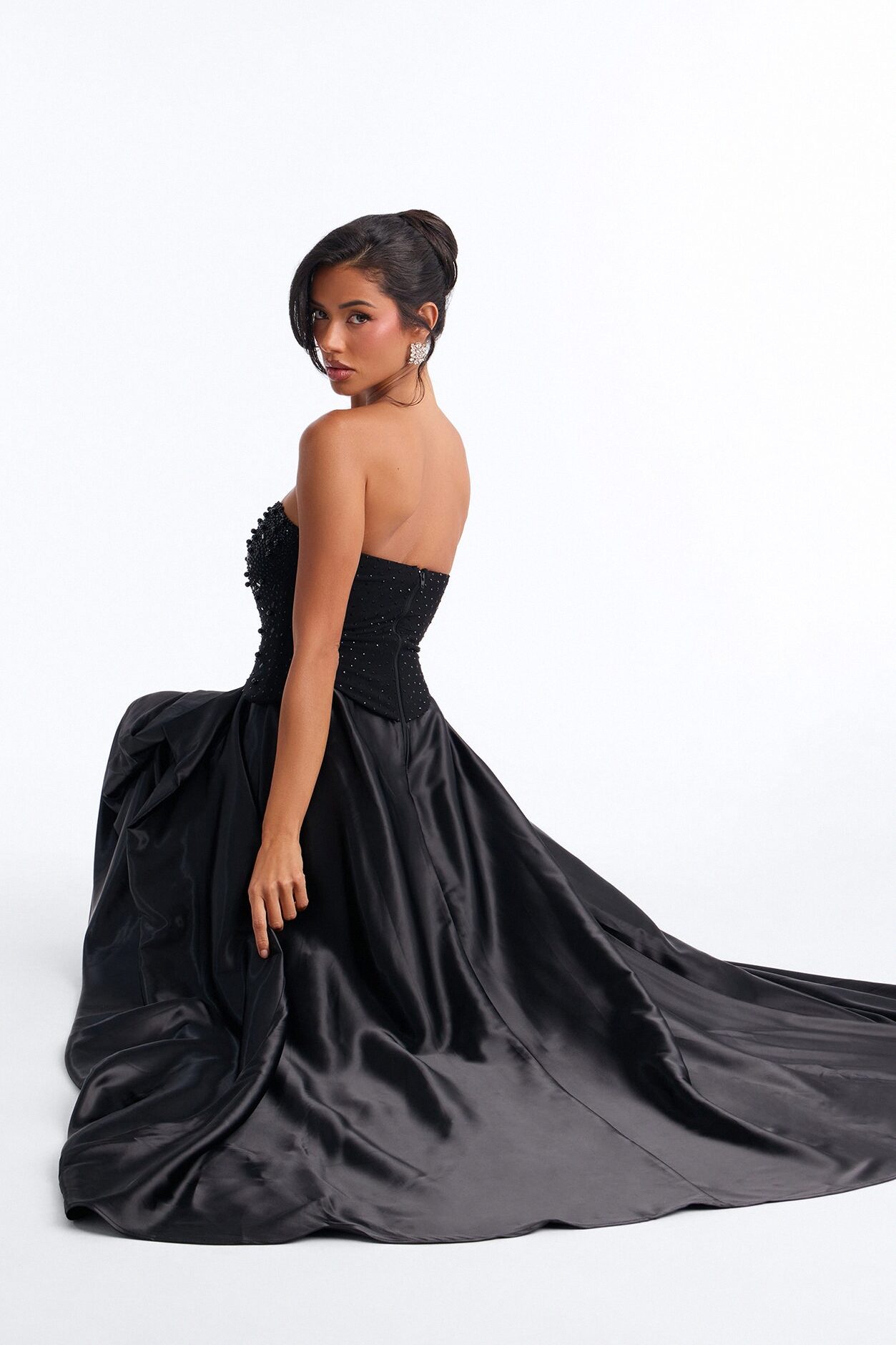 Shine Bright Embellished Satin Maxi Dress - Black