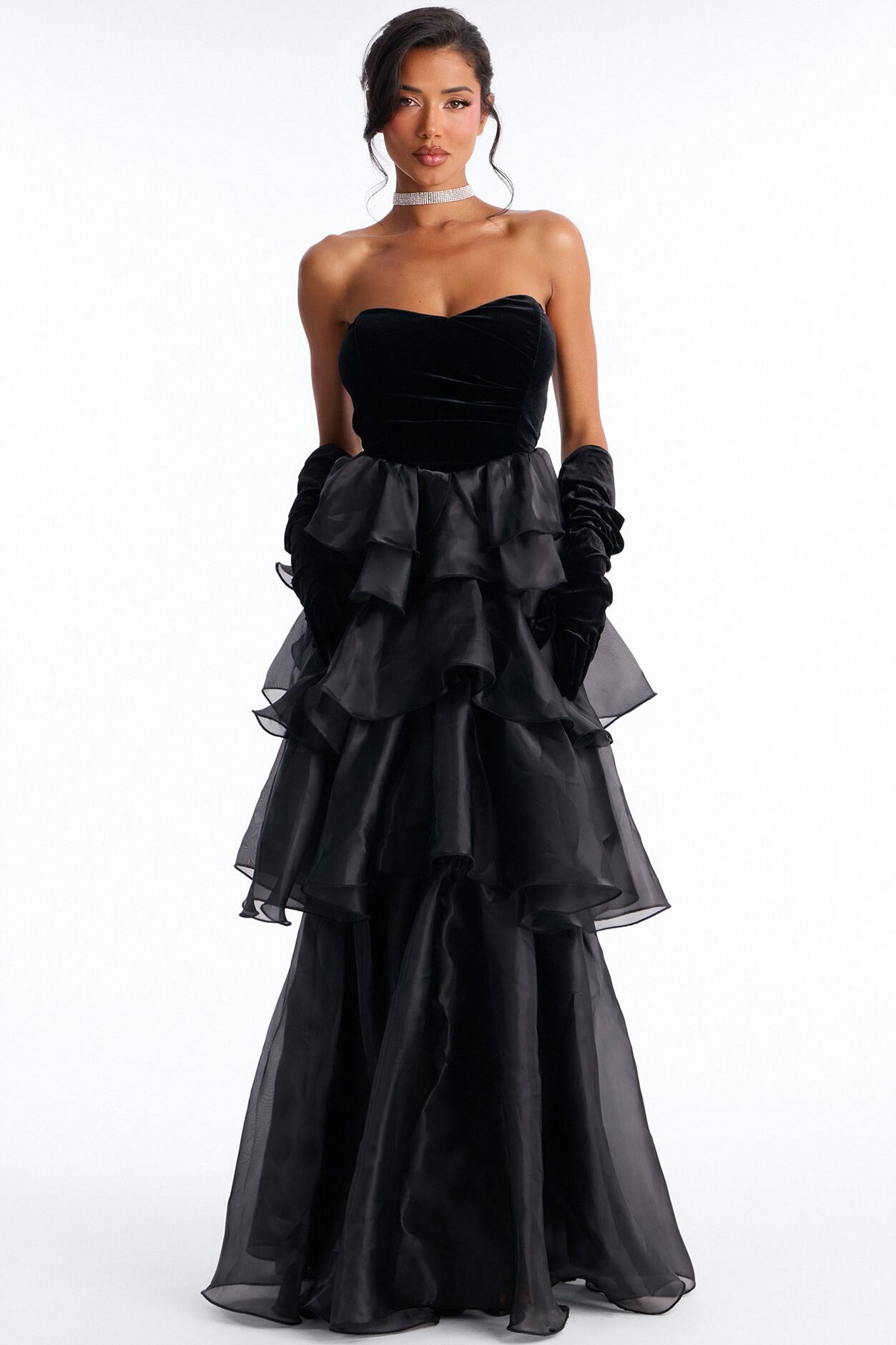 Addison Organza Tiered Gown - Black