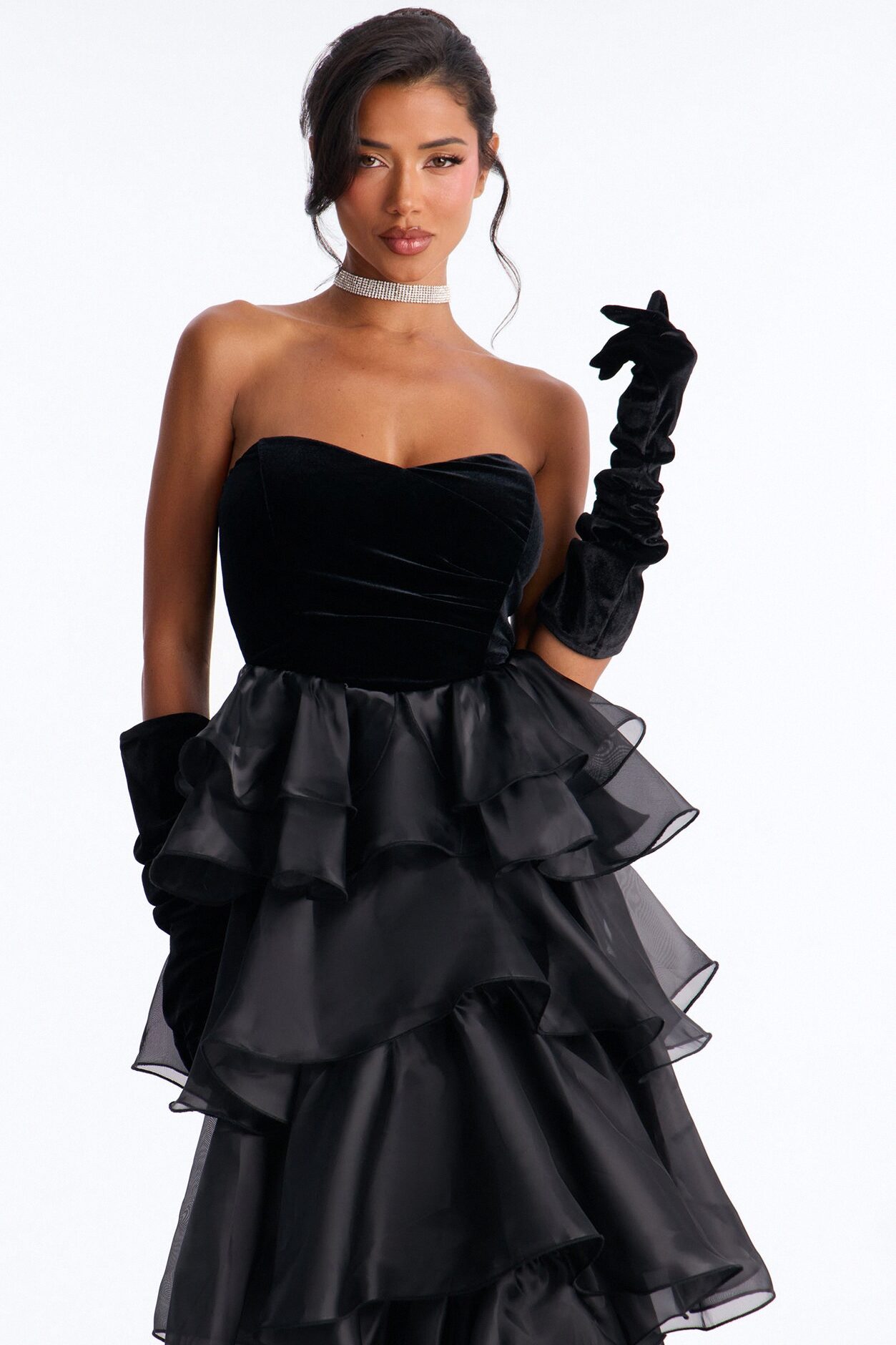 Addison Organza Tiered Gown - Black