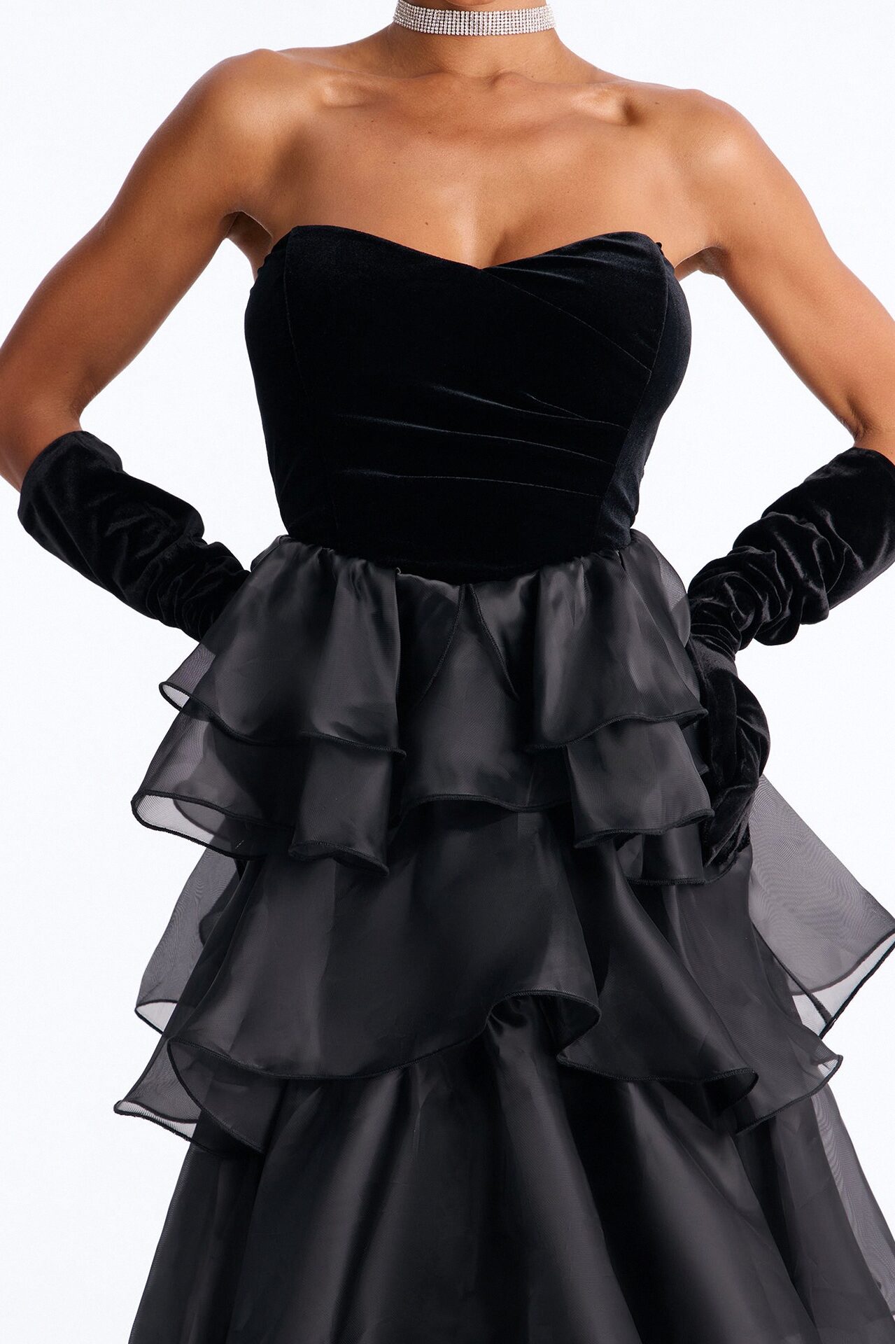 Addison Organza Tiered Gown - Black