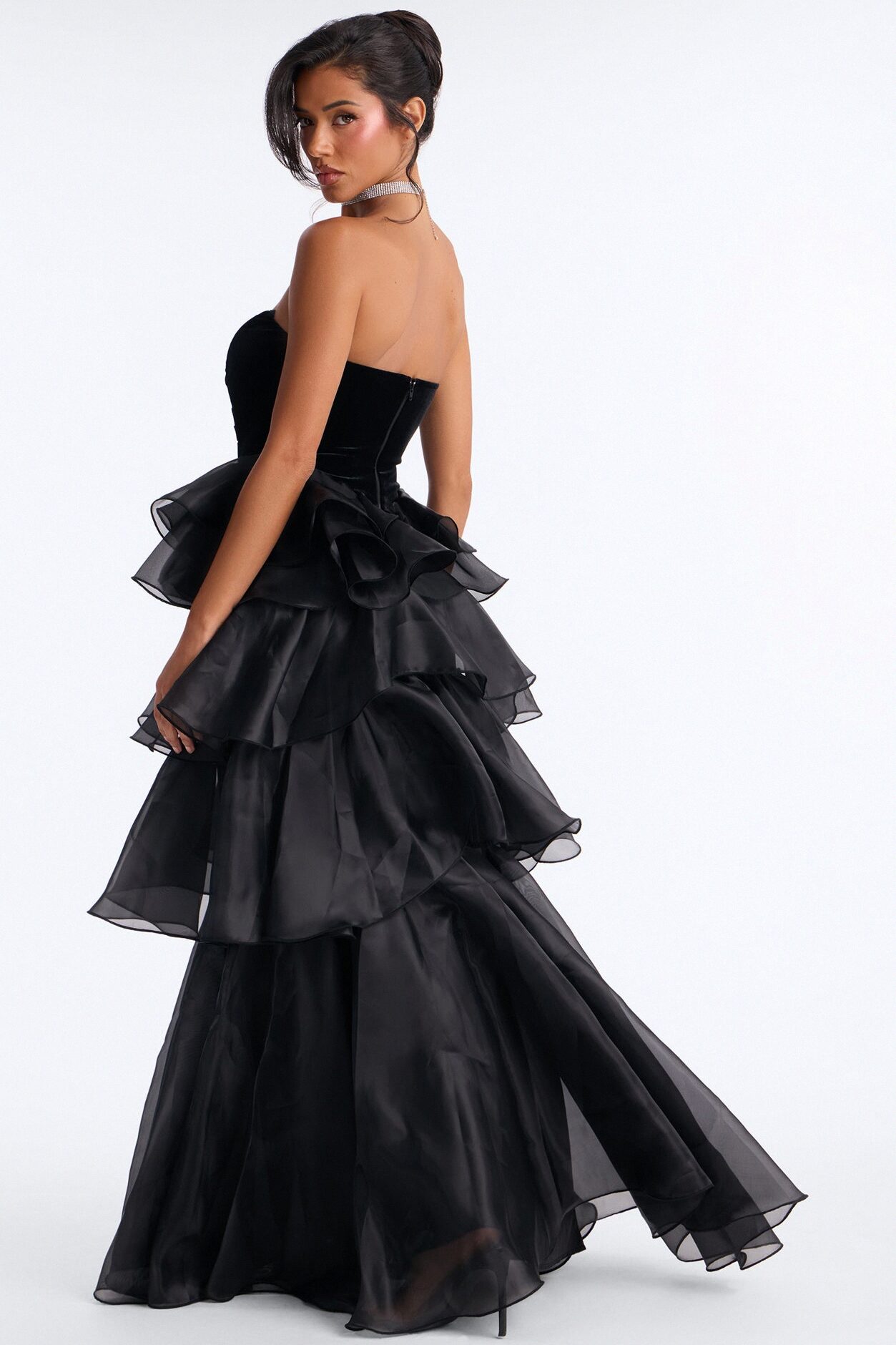 Addison Organza Tiered Gown - Black