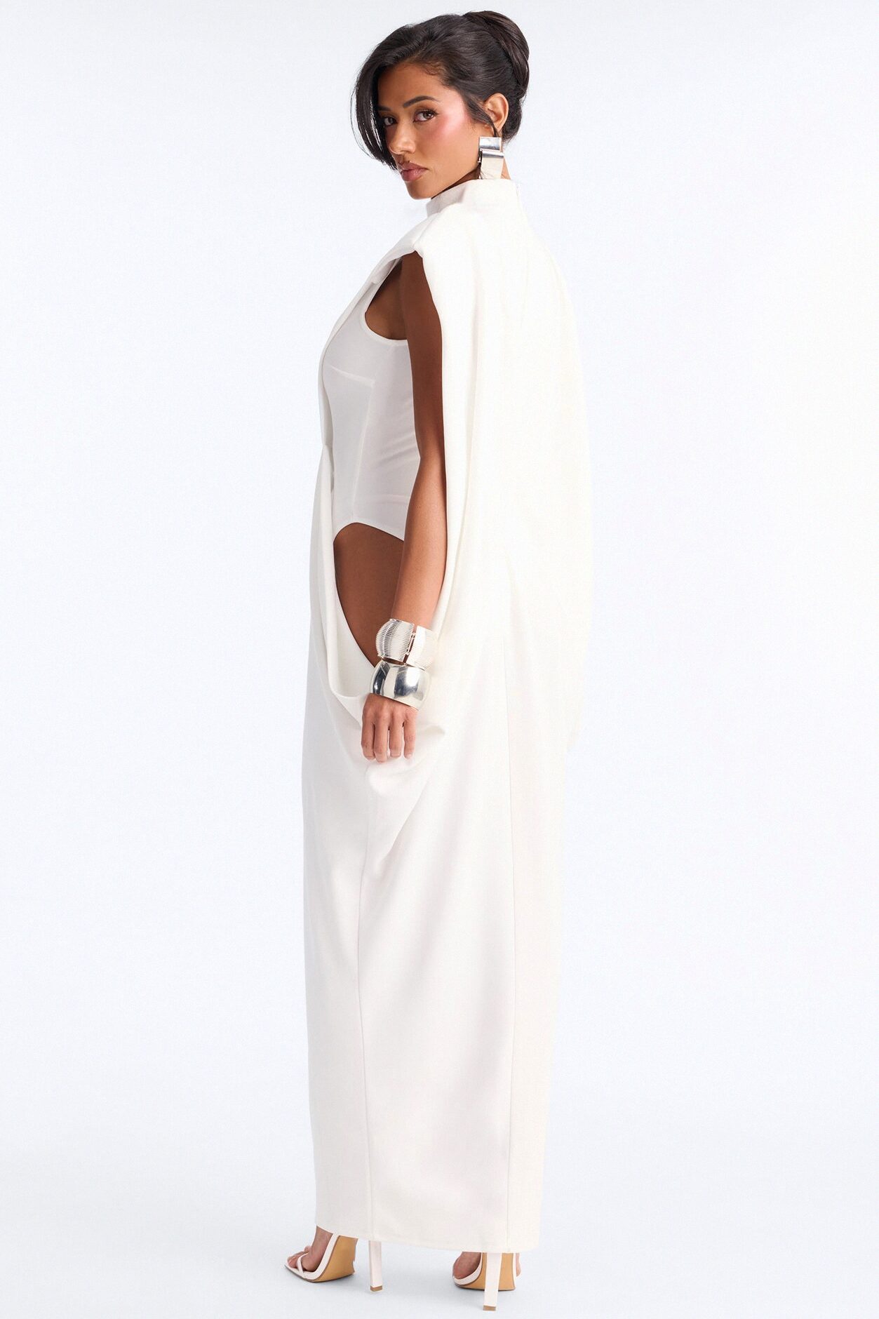 She Is Mother Sleeveless Crepe Knit Maxi Dress - White