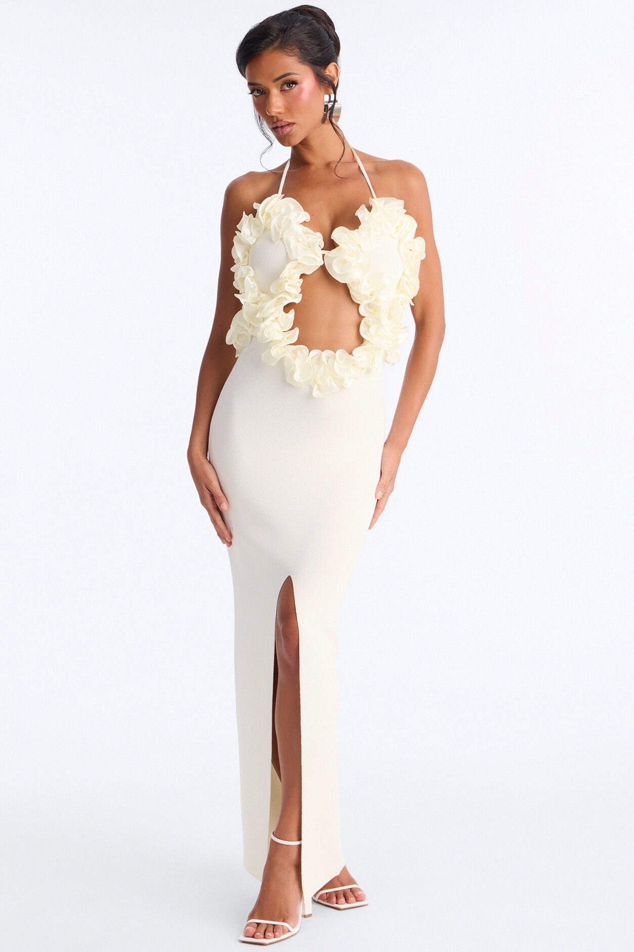 Runaway Ruffle Sweater Maxi Dress - Cream