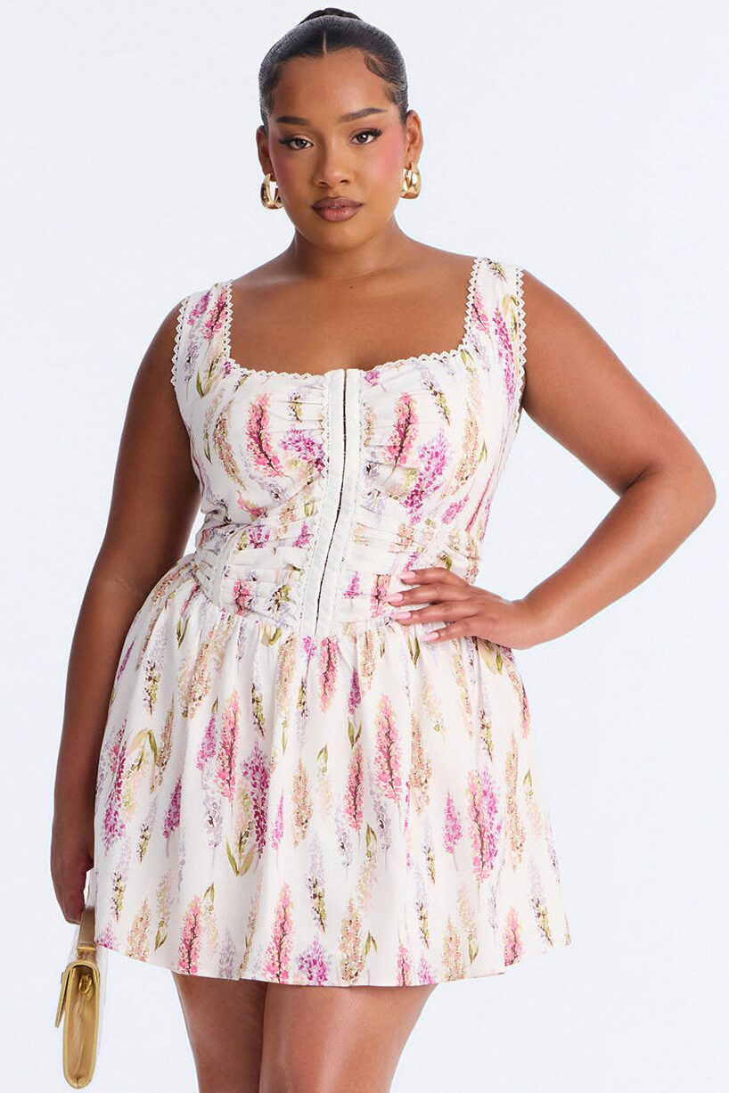 Cassandra Corset Floral Mini Dress - Ivory/combo