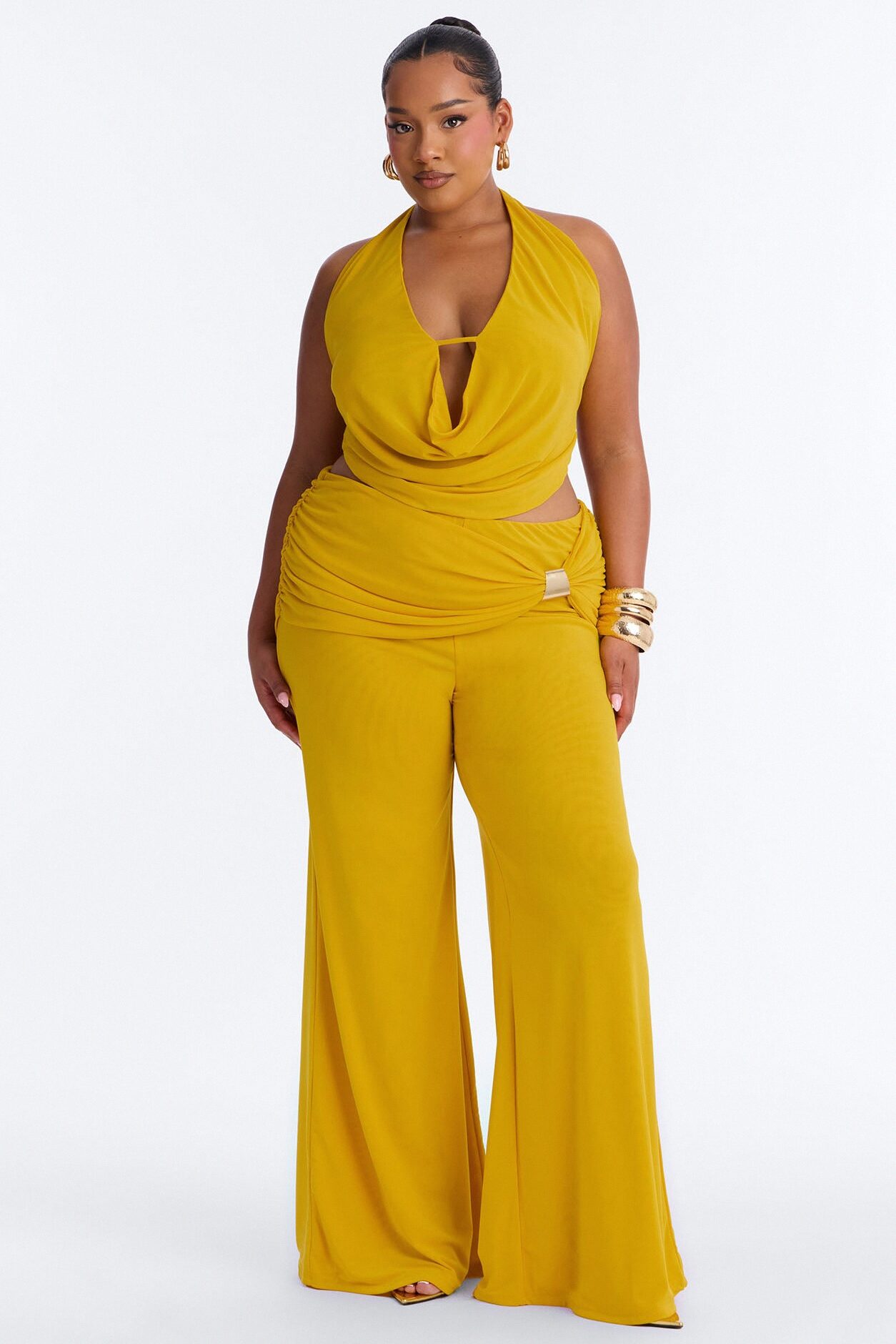 Rayna Halter Mesh Pant Set - Mustard