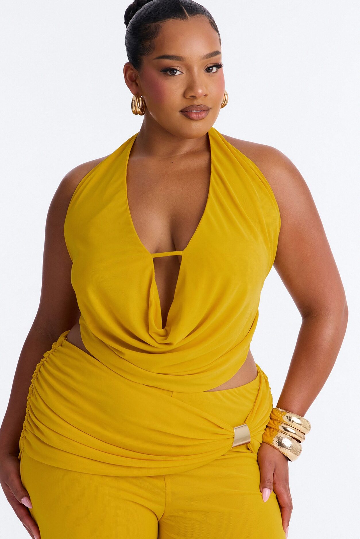 Rayna Halter Mesh Pant Set - Mustard