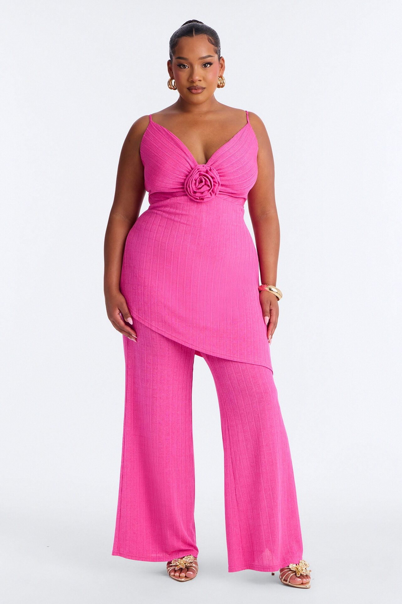 Fiona Draped Wide Leg Jumpsuit - Hot Pink
