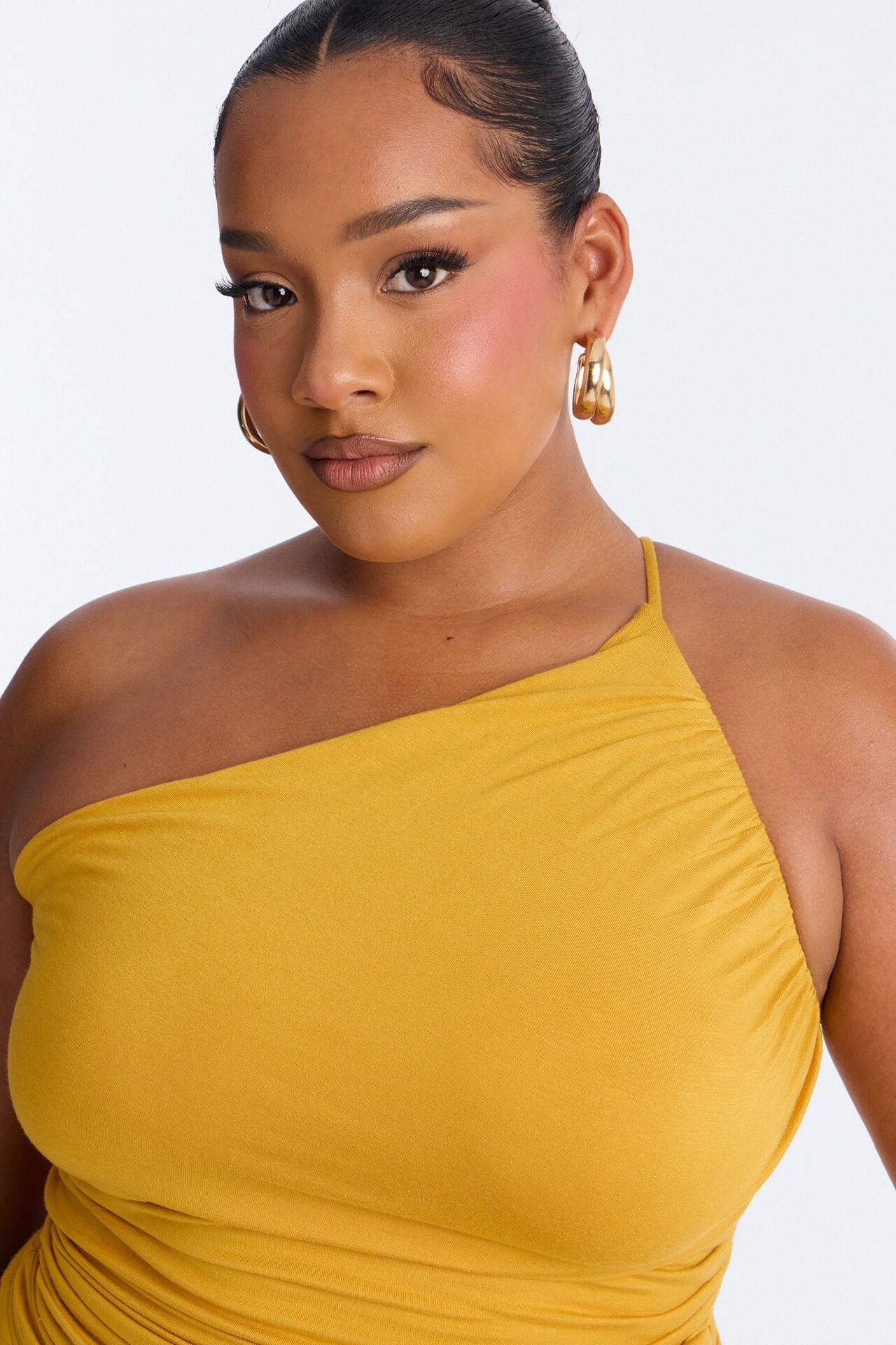 Kehlani One Shoulder Ruched Sleeveless Top - Mustard