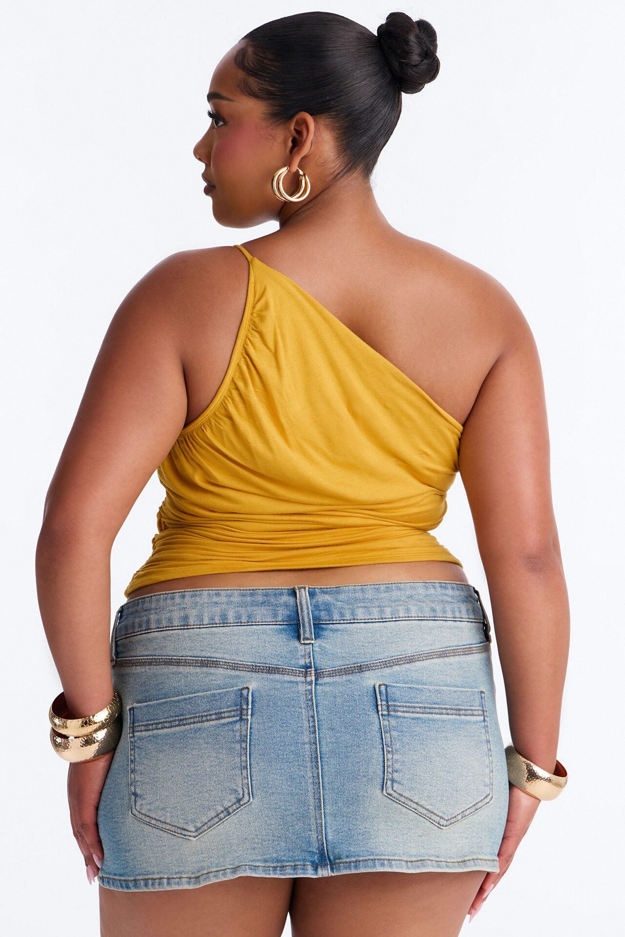 Kehlani One Shoulder Ruched Sleeveless Top - Mustard