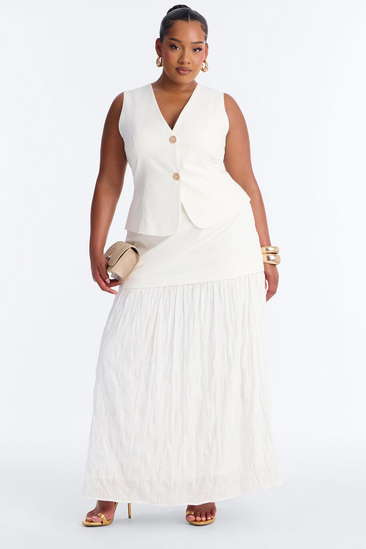 Charming Hour Vest Skirt Set - White