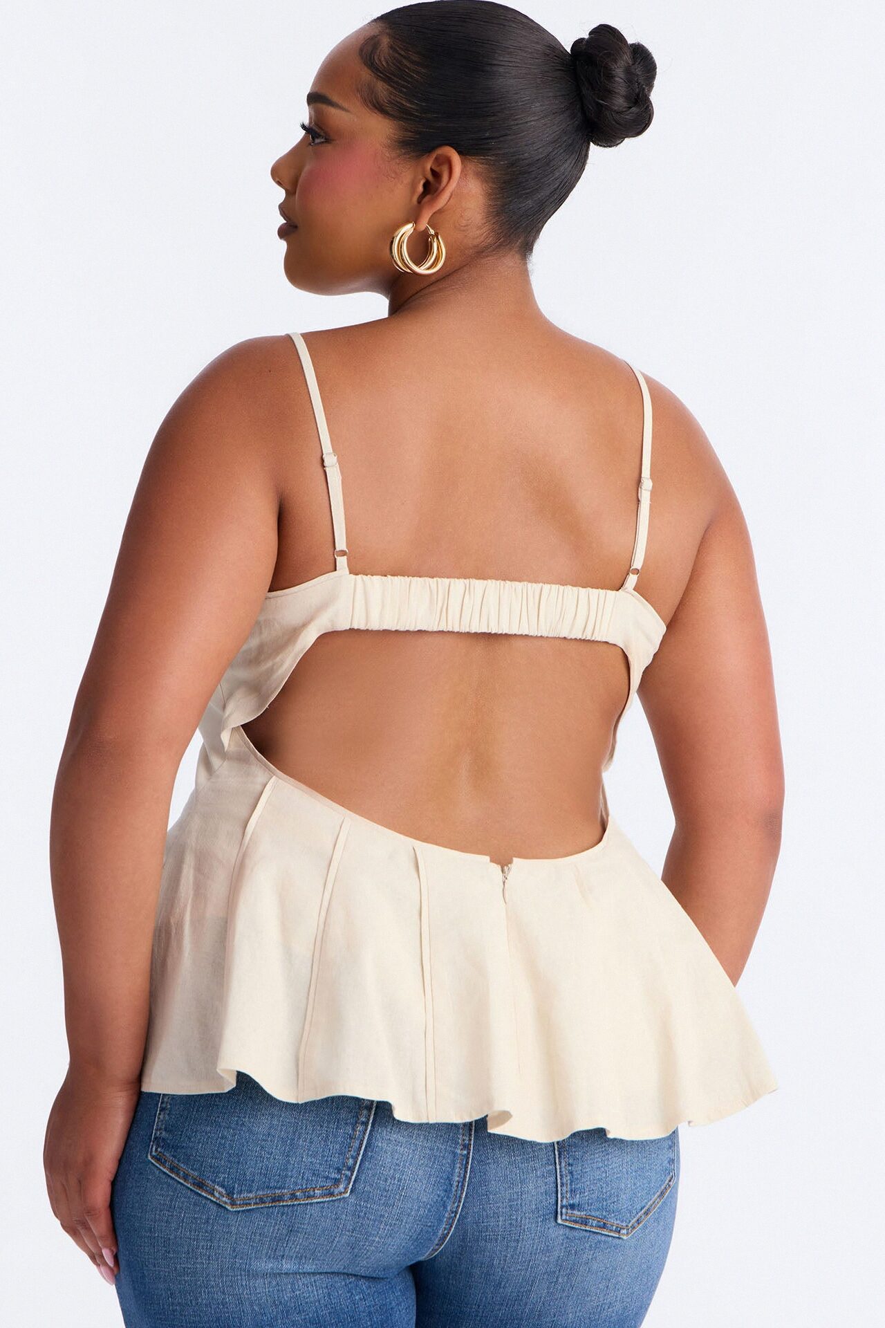 Pretty Please Peplum Linen Babydoll Top - Beige