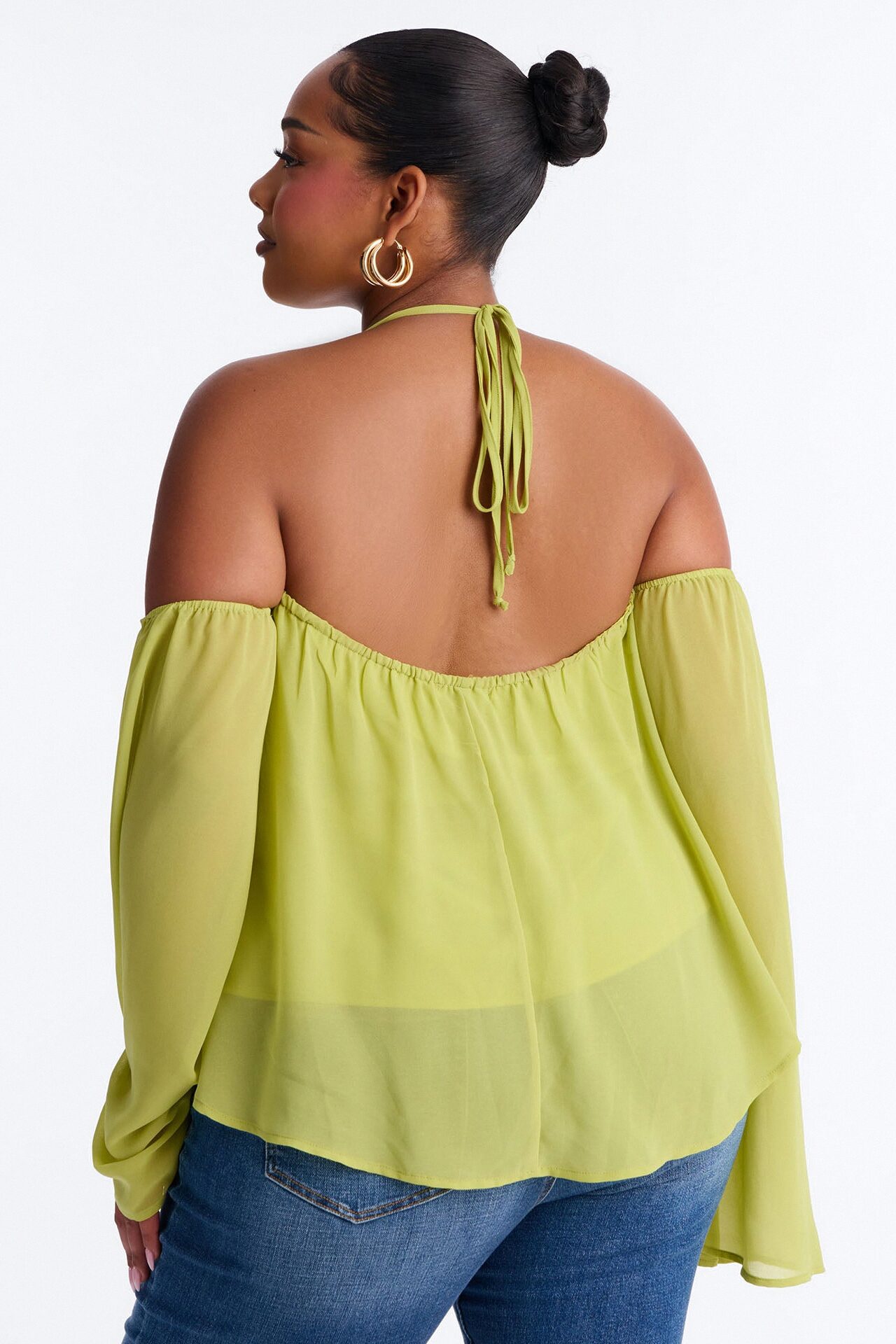 Maren Cold Shoulder Chiffon Blouse - Chartreuse