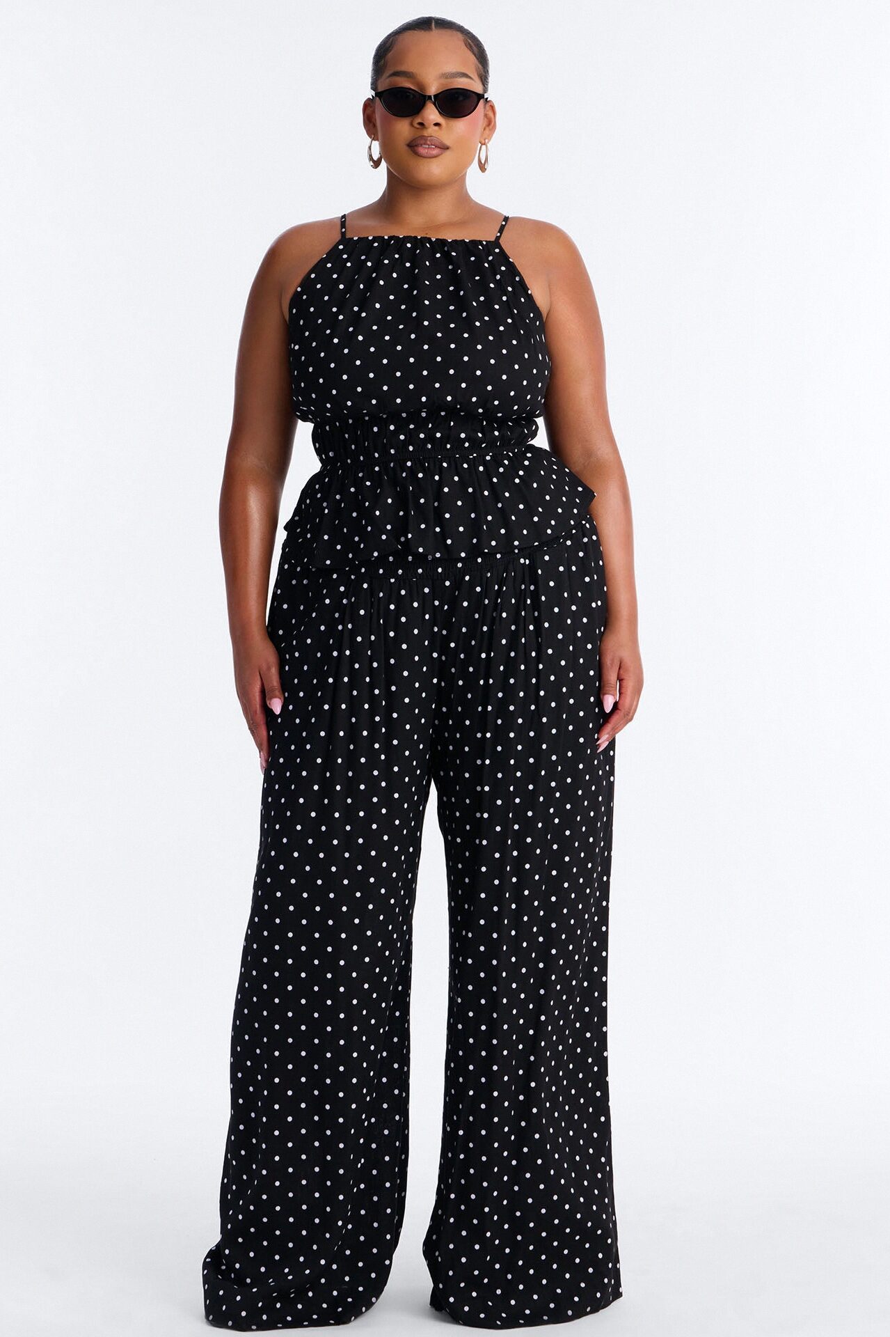 Riley Linen Polka Dot Pant Set - Black/White