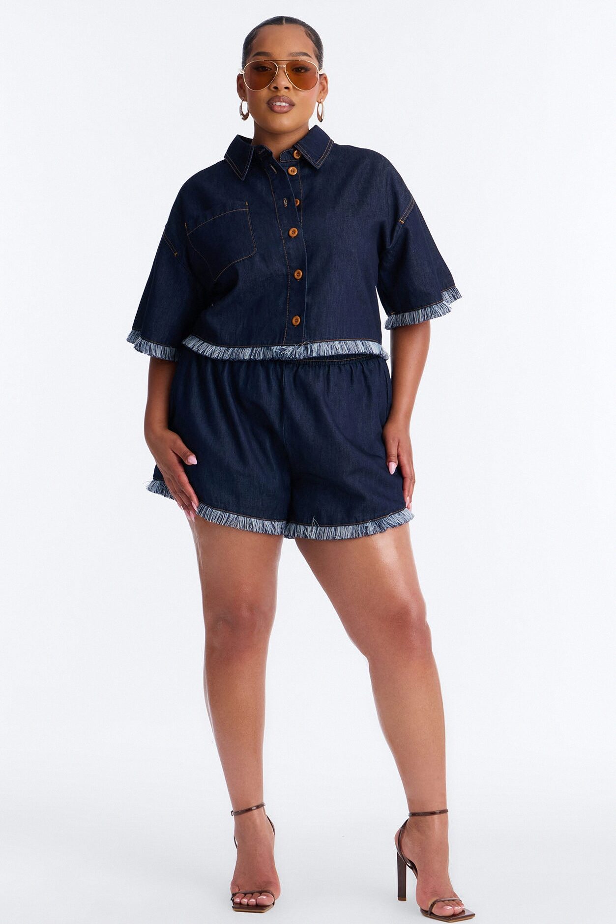 Farina Fringe Short Set - Dark Wash