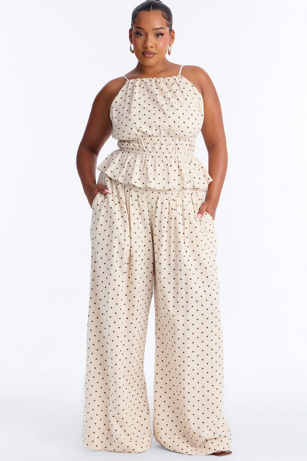 Riley Linen Polka Dot Pant Set - Oatmeal