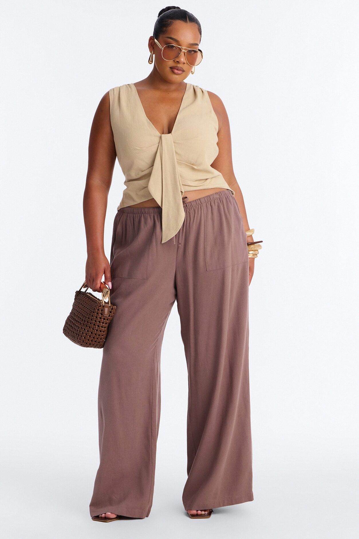 Morning Espresso Pleated Linen Top - Stone