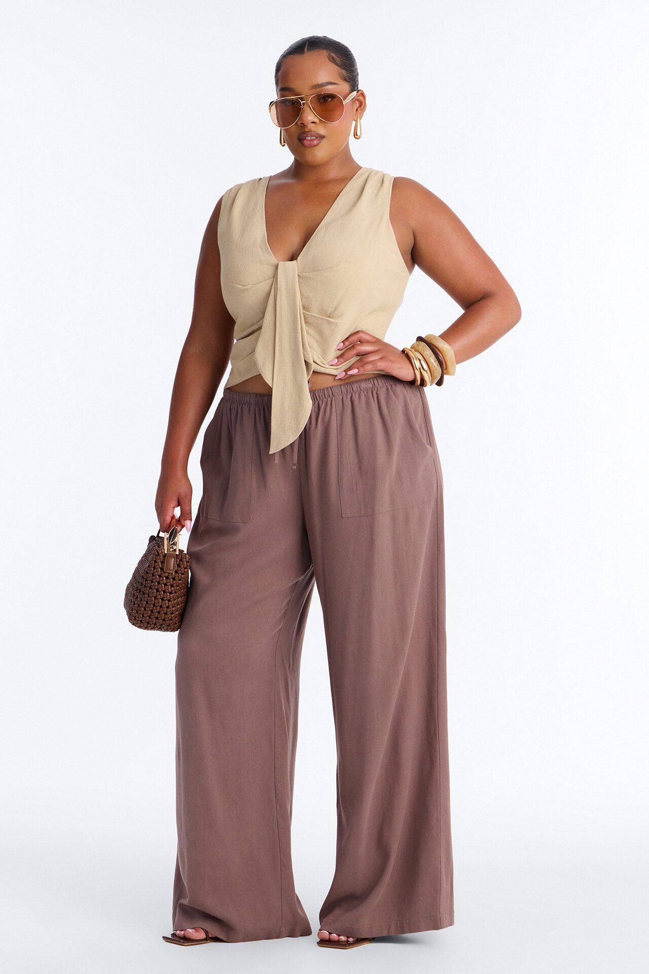 Seaside Soiree Wide Leg Linen Pant - Caffe