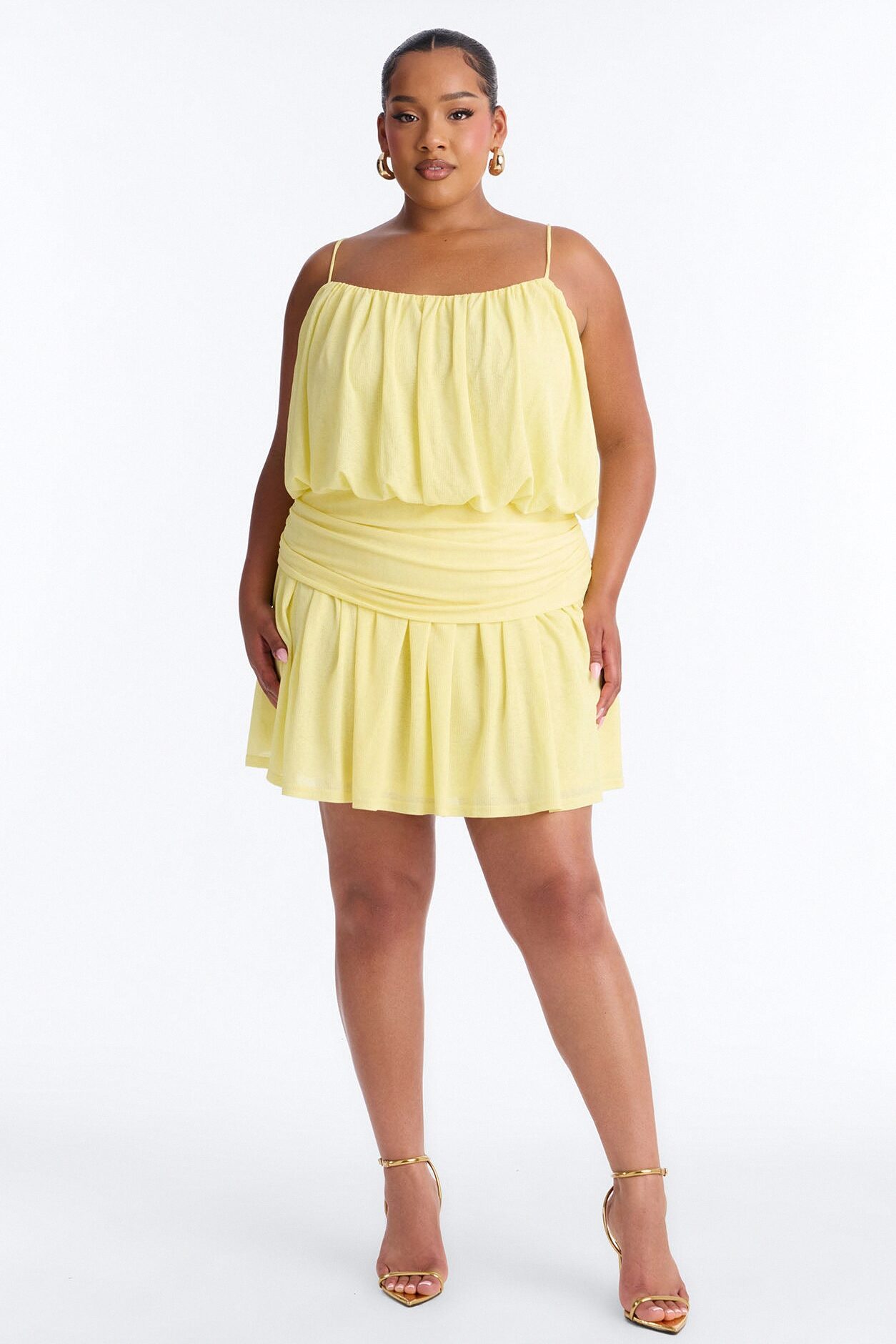 Luna Spaghetti Strap Textured Mini Dress - Yellow