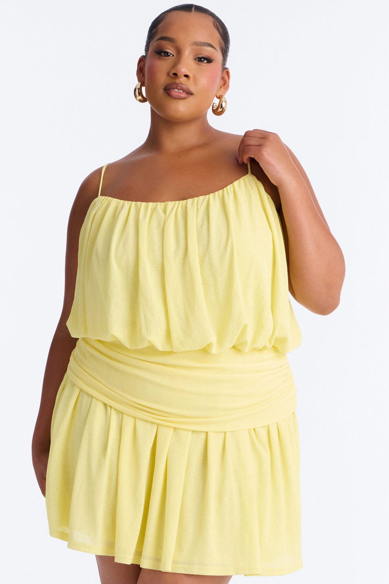 Luna Spaghetti Strap Textured Mini Dress - Yellow