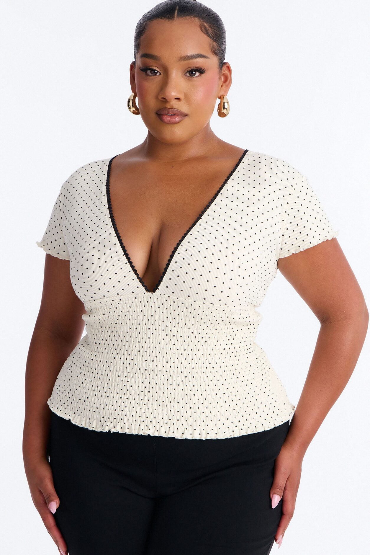 Marie Polka Dot Short Sleeve Smocked Top - White/combo