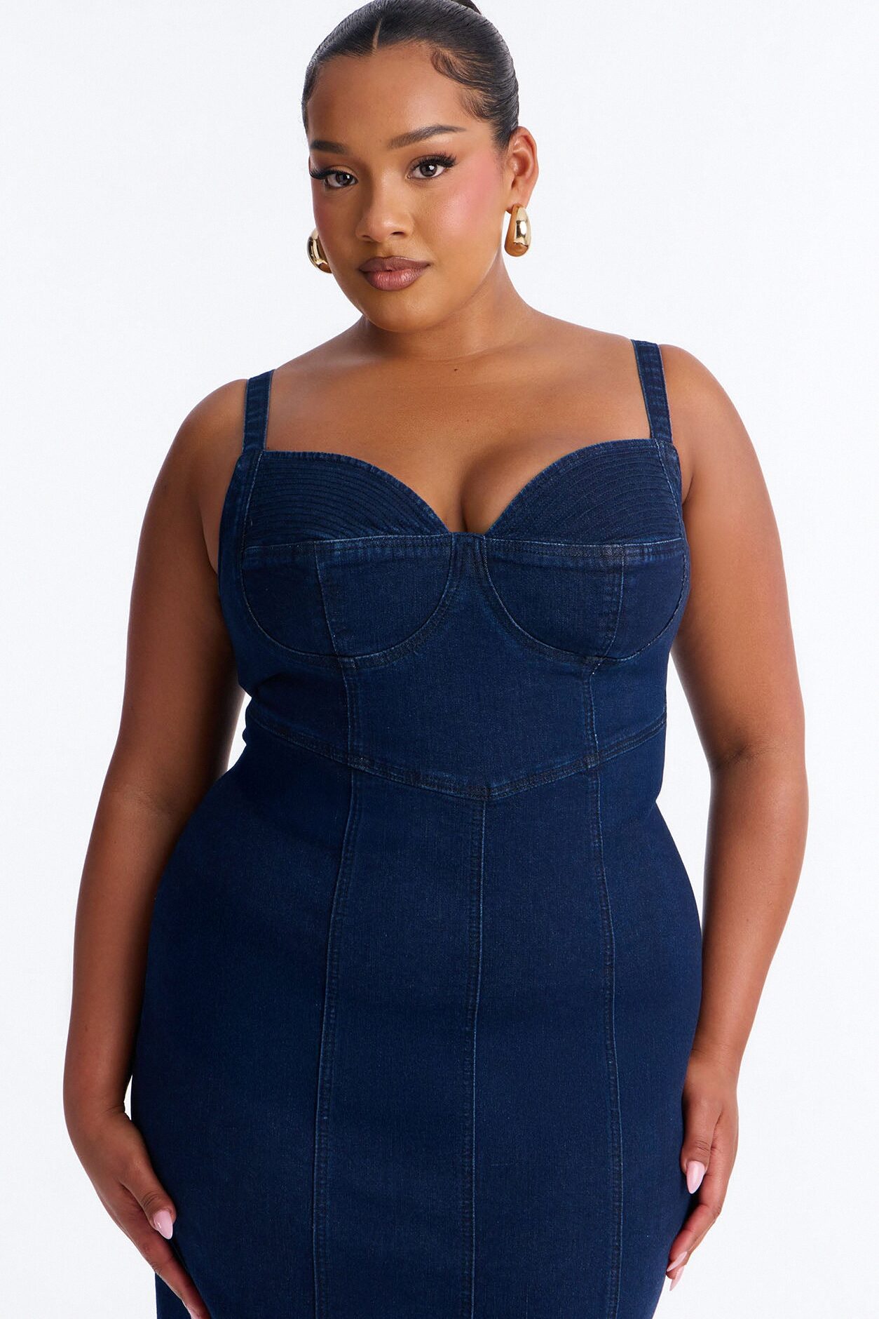 Demmi Corset Denim Midi Dress - Dark Wash