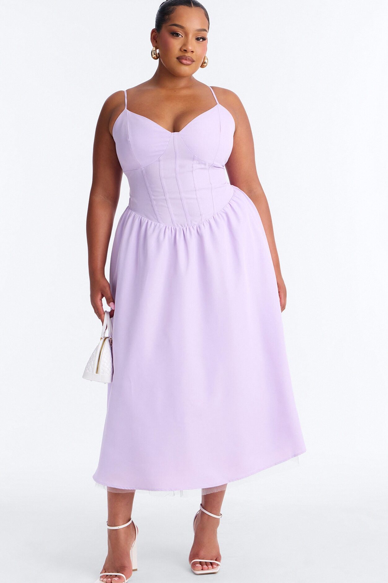 Flora Lace Up Midi Dress - Lavender