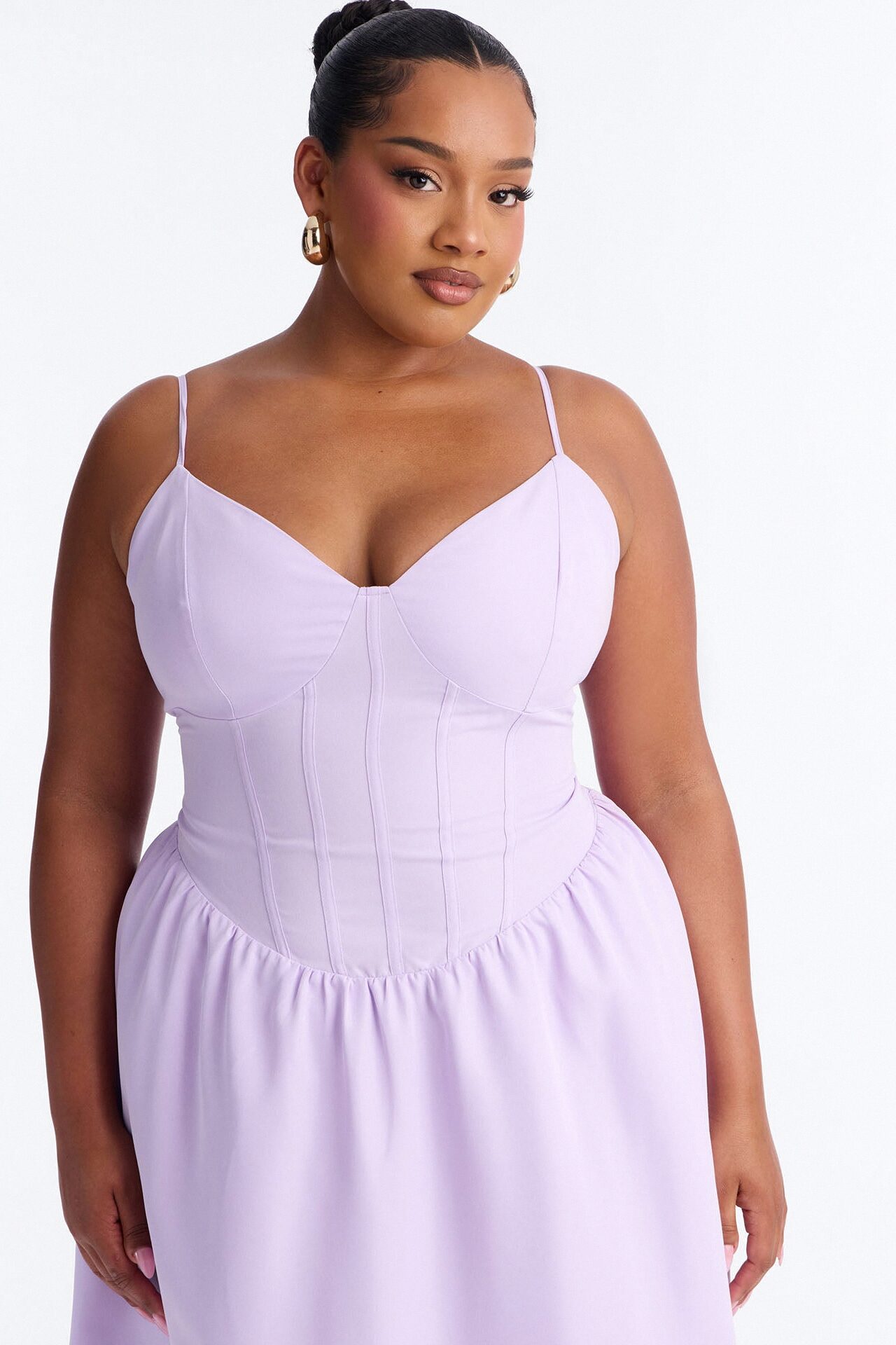 Flora Lace Up Midi Dress - Lavender