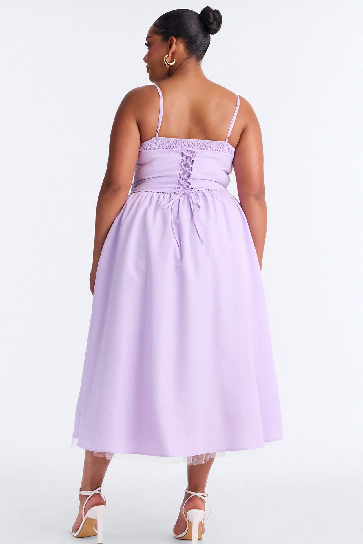 Flora Lace Up Midi Dress - Lavender