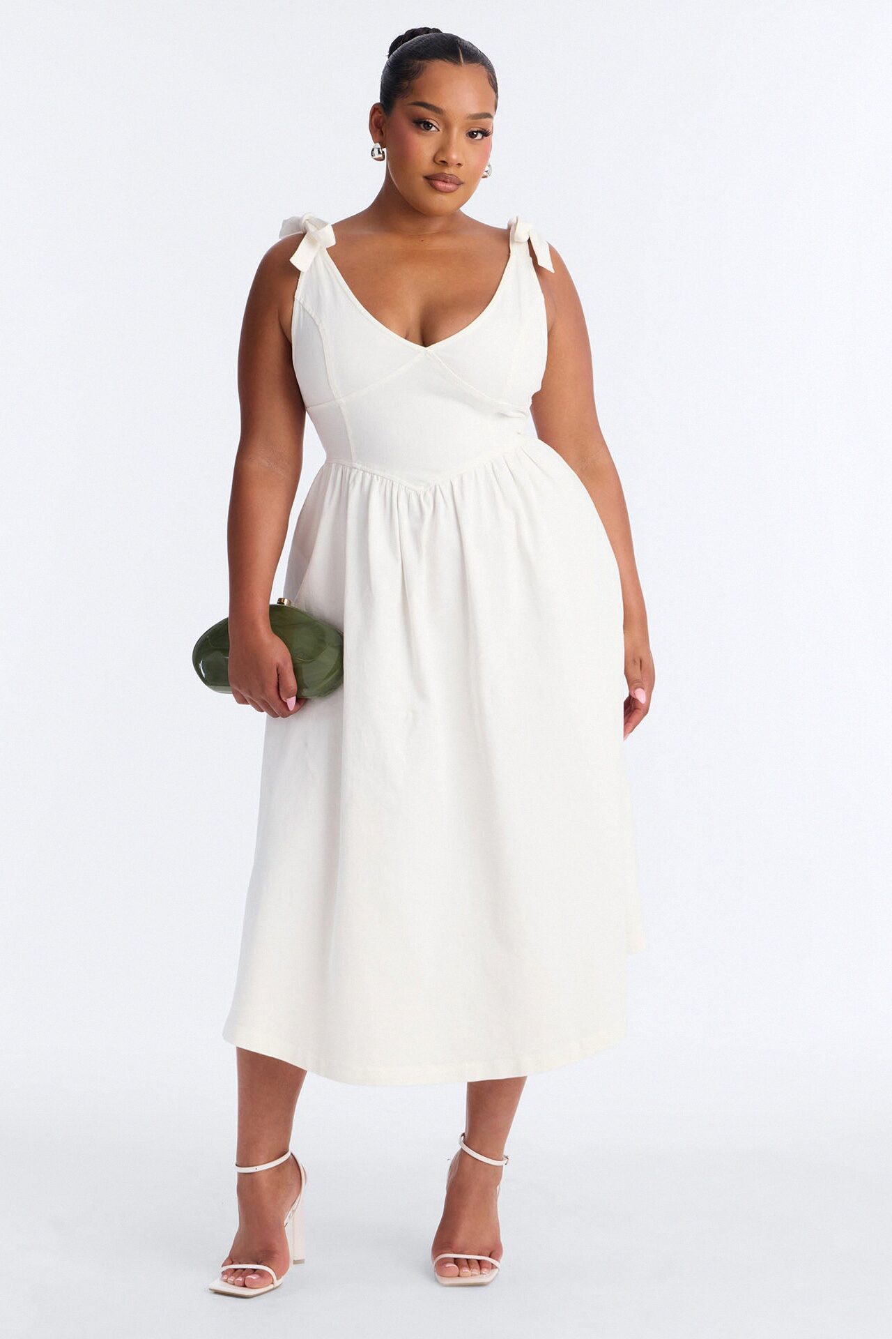Candace Pleated Denim Midi Dress - White
