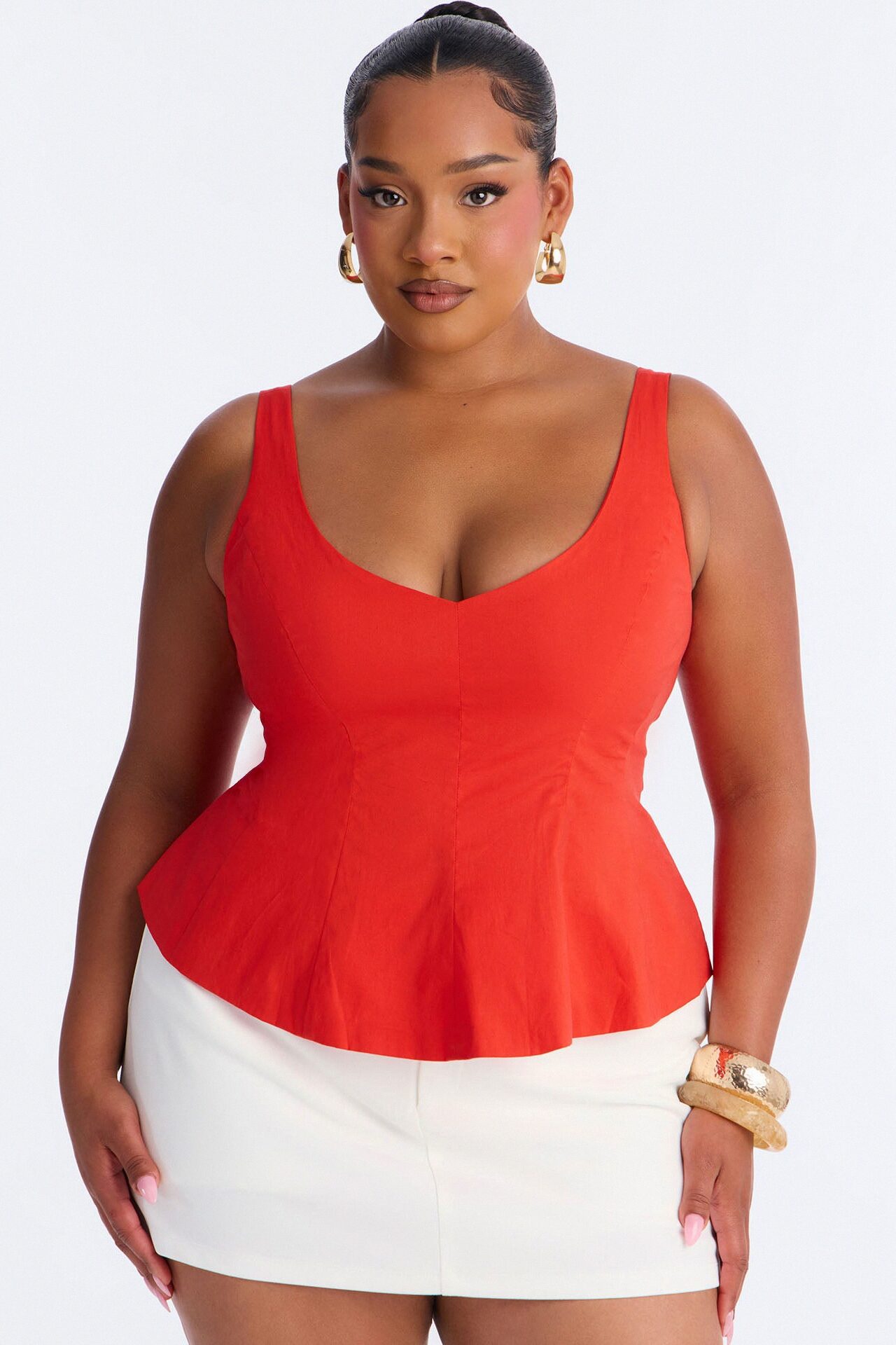 Sweetheart Peplum Babydoll Top - Orange