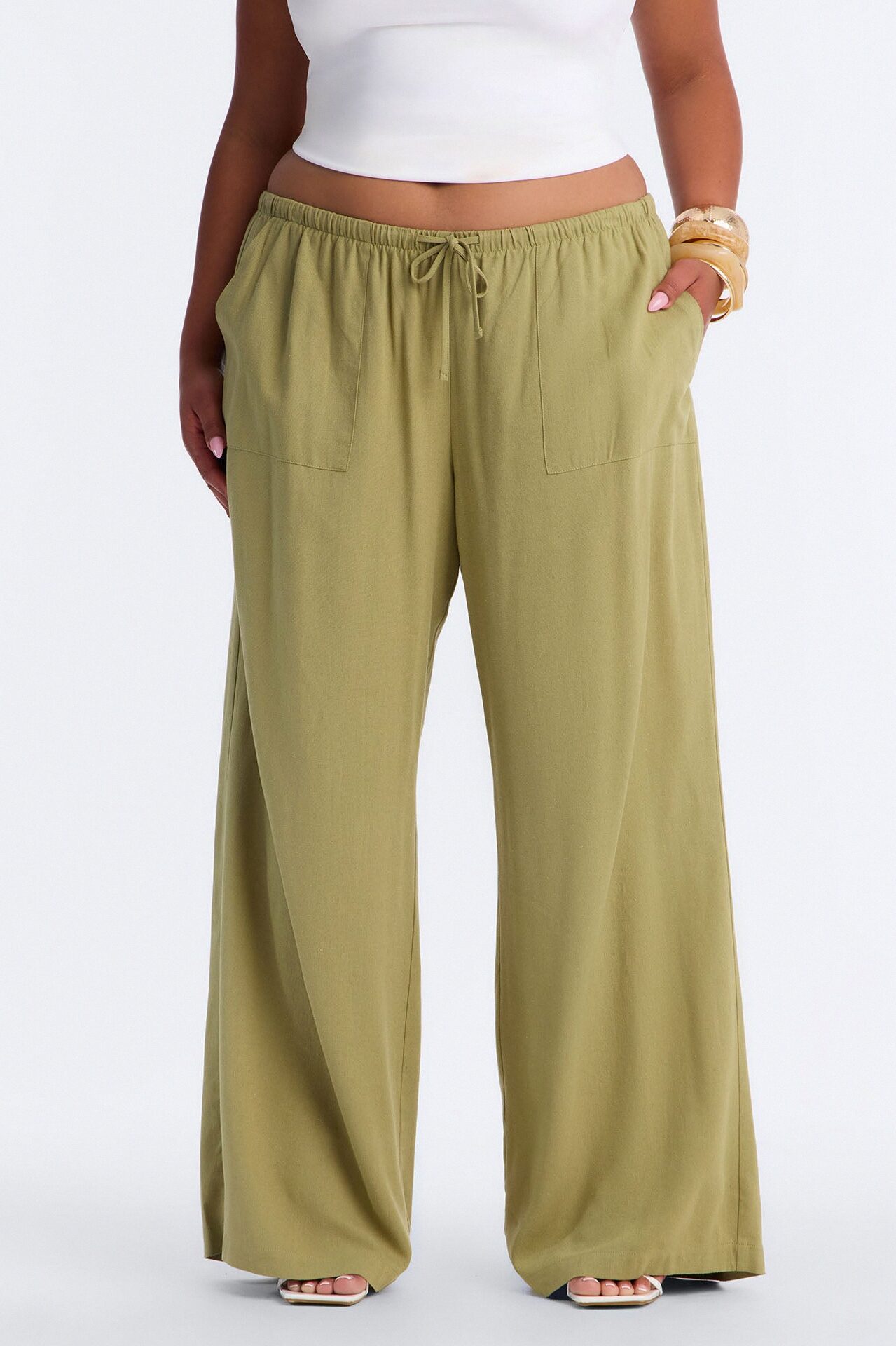 Seaside Soiree Wide Leg Linen Pant - Olive