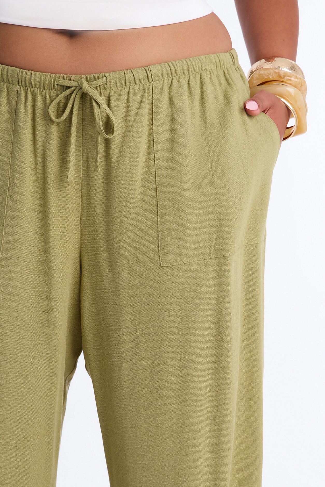 Seaside Soiree Wide Leg Linen Pant - Olive