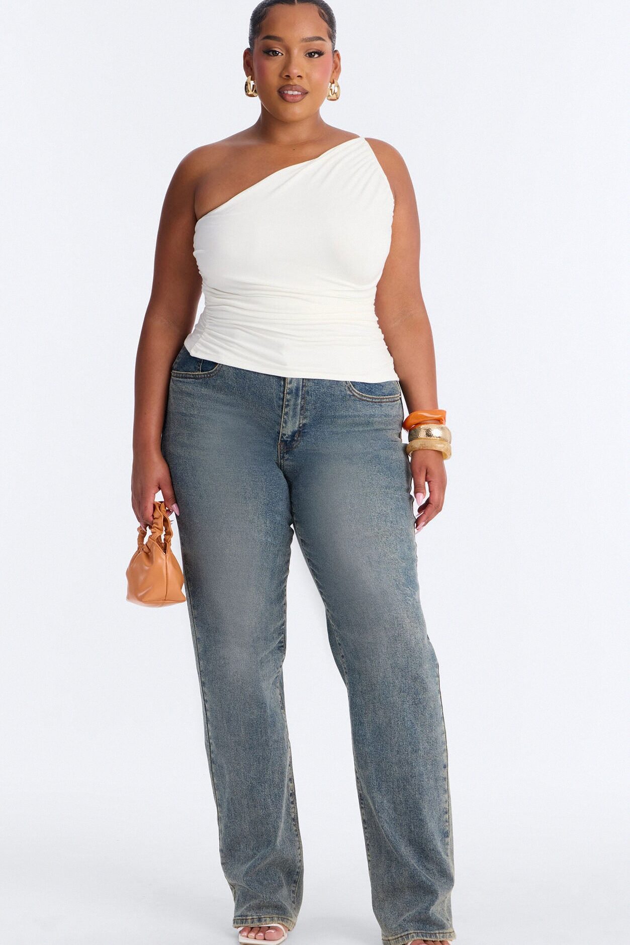 Kehlani One Shoulder Ruched Sleeveless Top - White