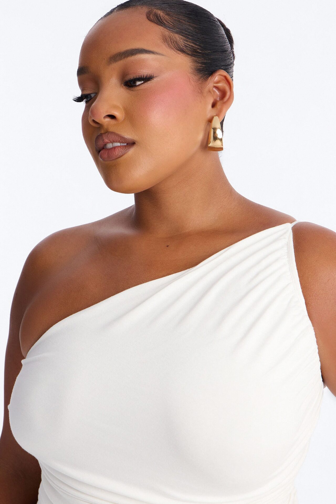 Kehlani One Shoulder Ruched Sleeveless Top - White