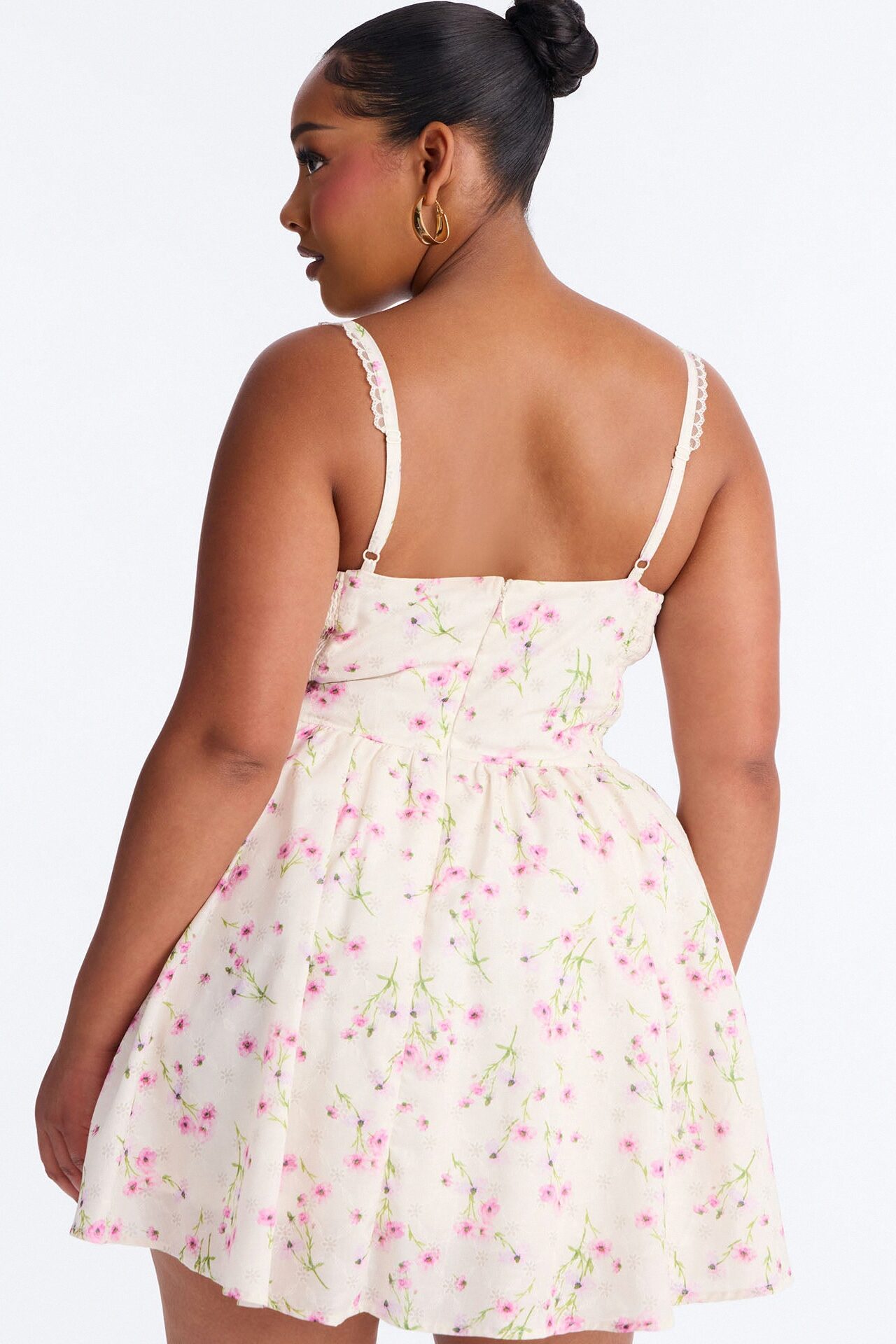 Madison Lace Trim Floral Mini Dress - Pink