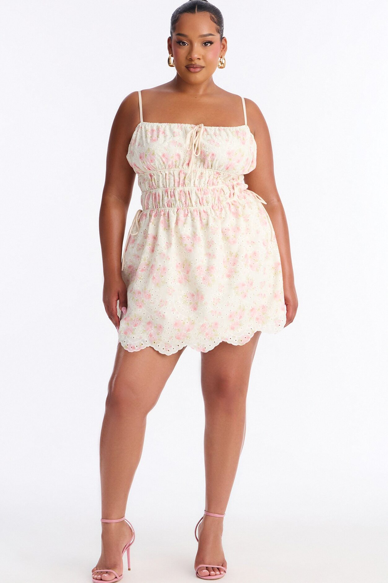 Skylar Floral Eyelet Mini Dress - Cream/combo