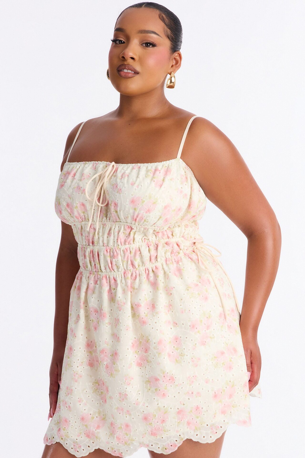 Skylar Floral Eyelet Mini Dress - Cream/combo