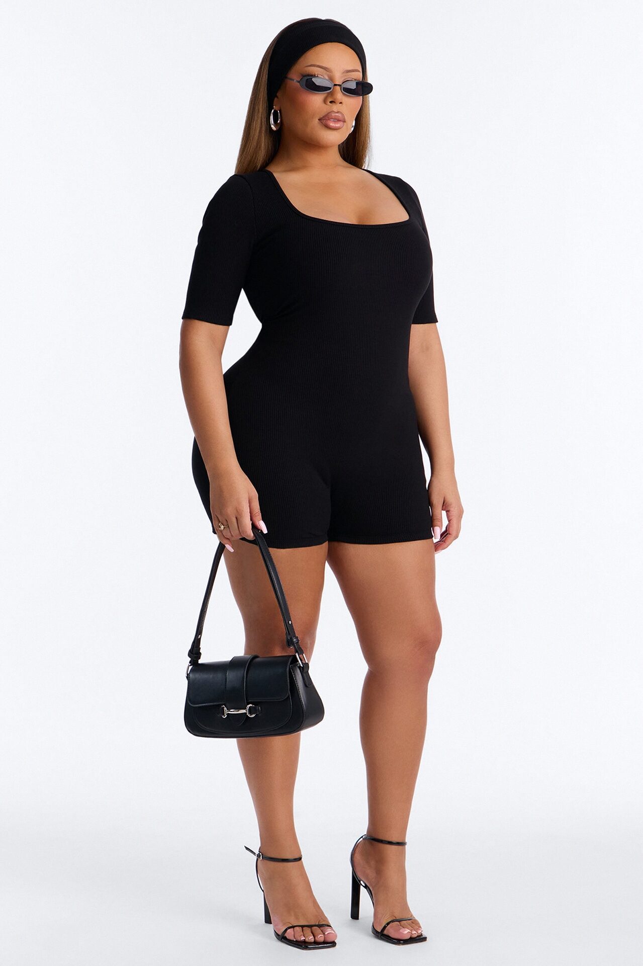 Karly Snatched 2 Piece Headband And Romper - Black