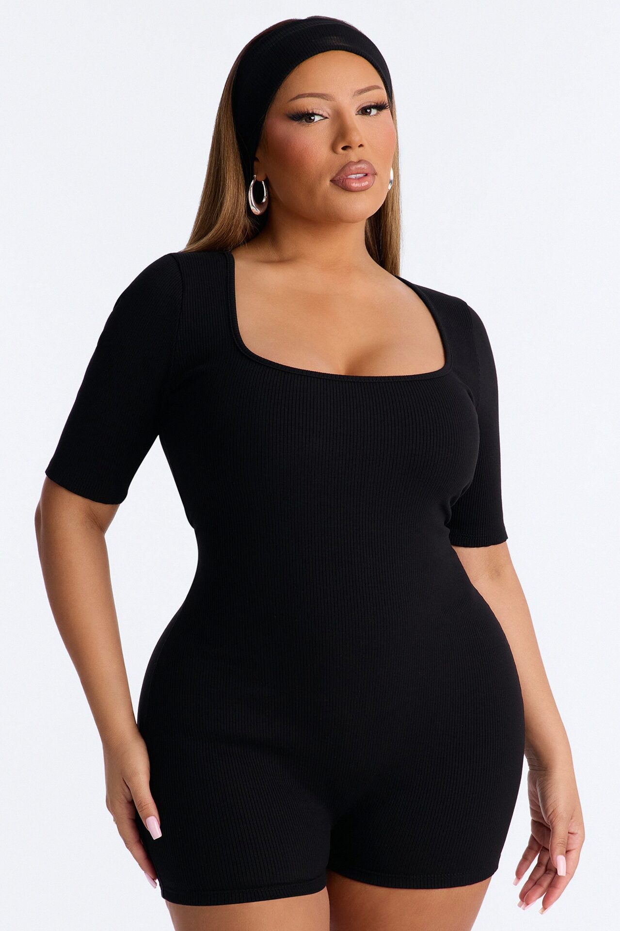 Karly Snatched 2 Piece Headband And Romper - Black